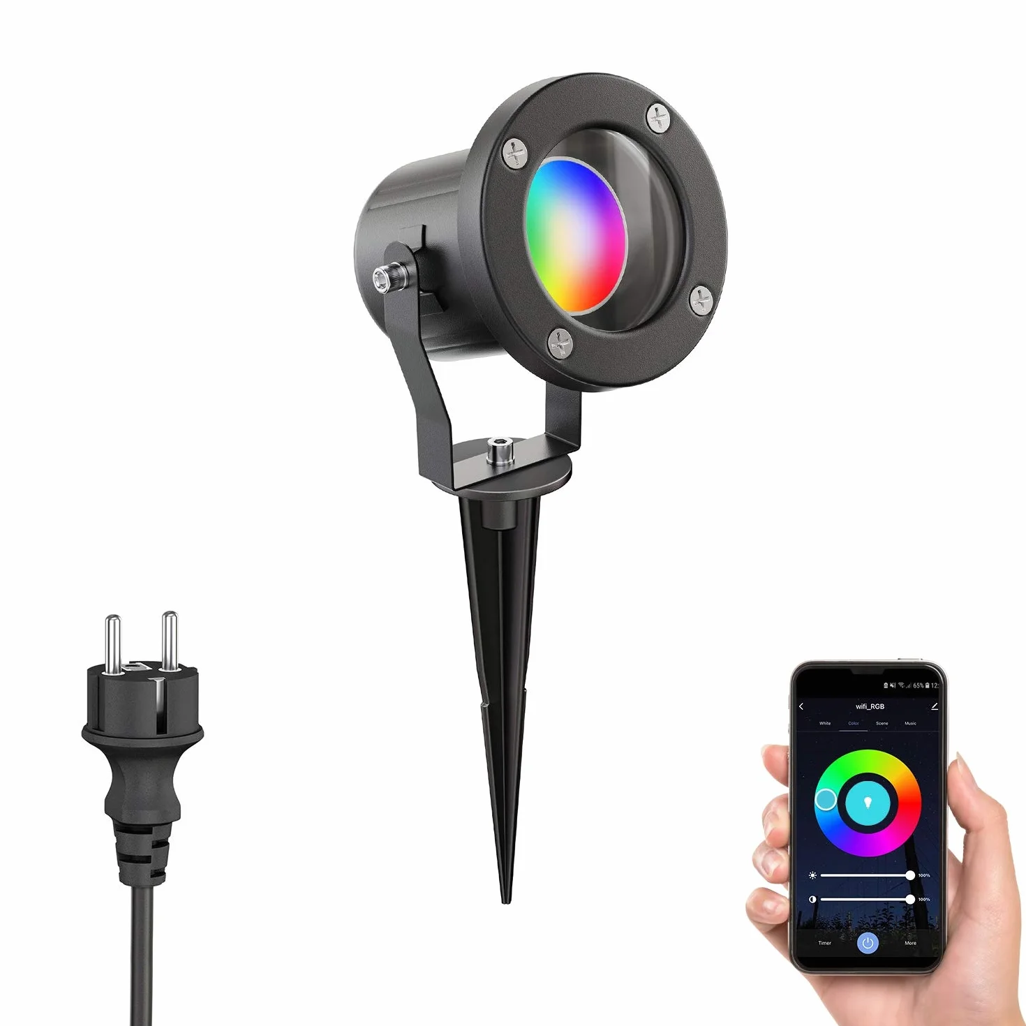 ledscom.de MIBU Projecteur de jardin acier inoxydable noir ampoule LED Smart Home RGBW GU10 5,41W 473lm