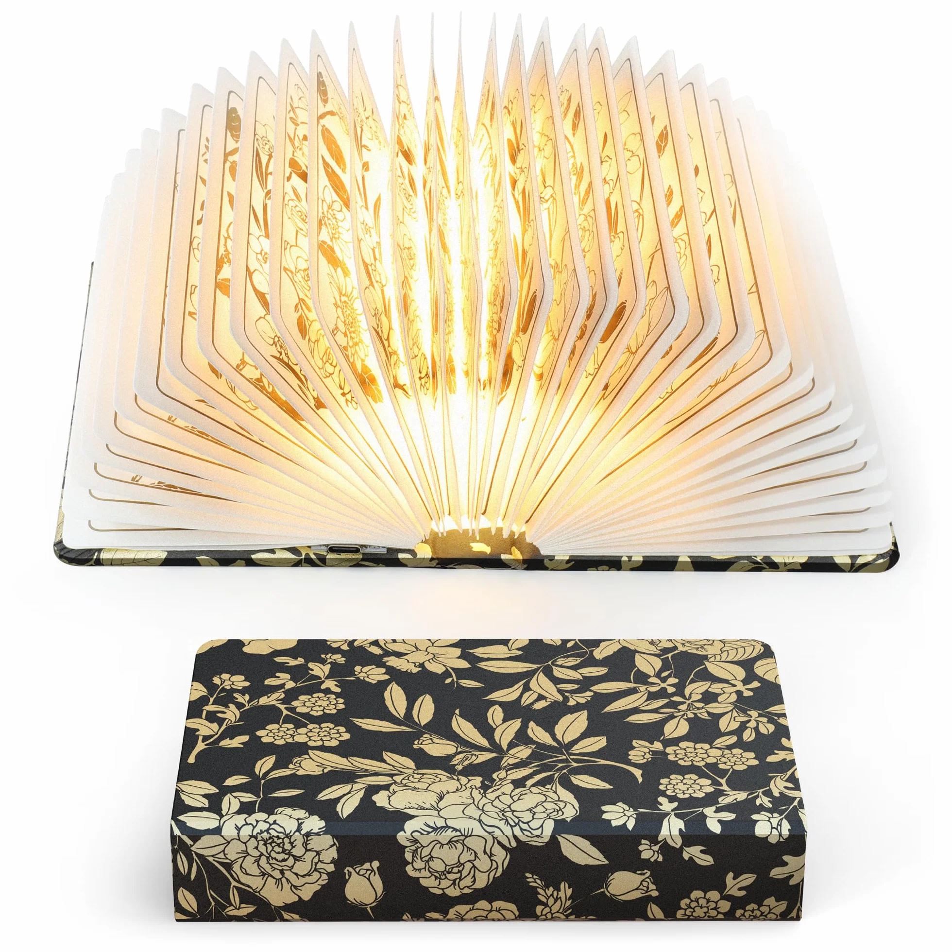 Lampe livre rechargeable USB-C dorée, décoration étagère intérieur noir doré