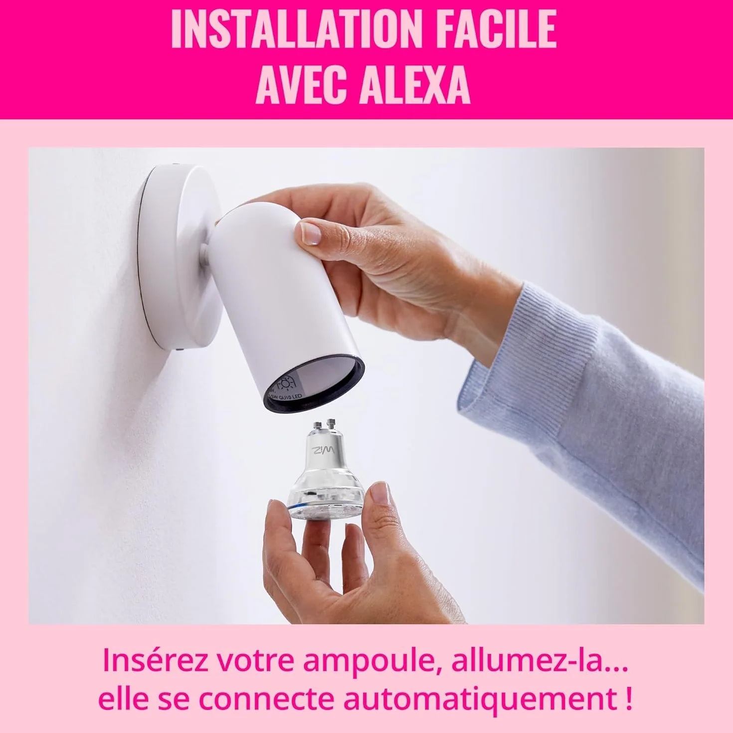 WiZ Spot LED connecté GU10 verre Multicolore Blanc 50W 2200-6500K 345lm intensité réglable compatible Alexa Google Assistant Apple Home pack de 1