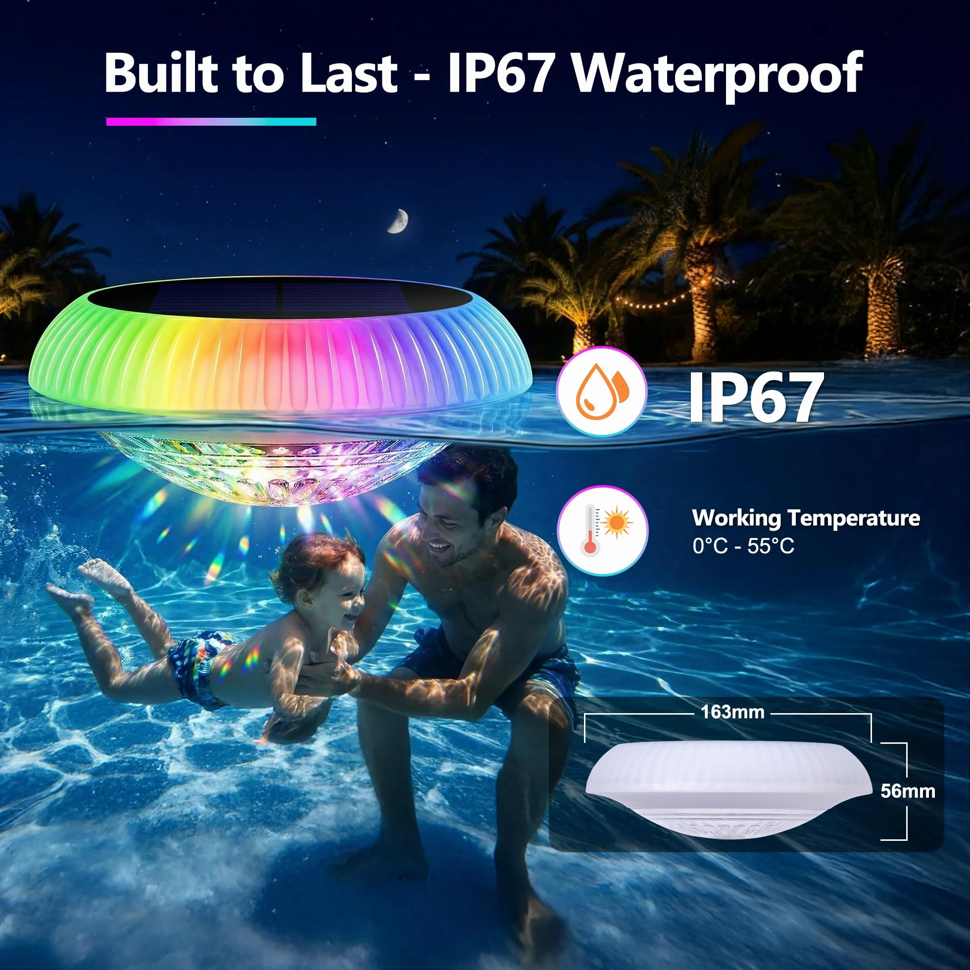 Lampe Solaire Extérieur LED Piscine Flottante IP67 Étanche Télécommande RGB Submersible Éclairage Jardin Bassin