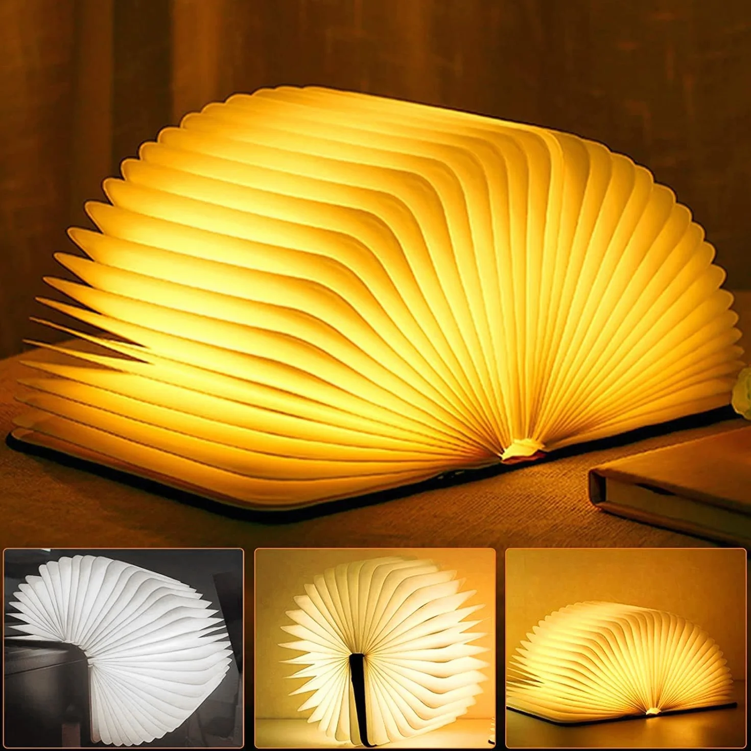 Lampe de livre pliable rechargeable USB, éclairage d'ambiance blanc chaud, 12 x 9 x 2,5 cm, lampe de bureau, veilleuse