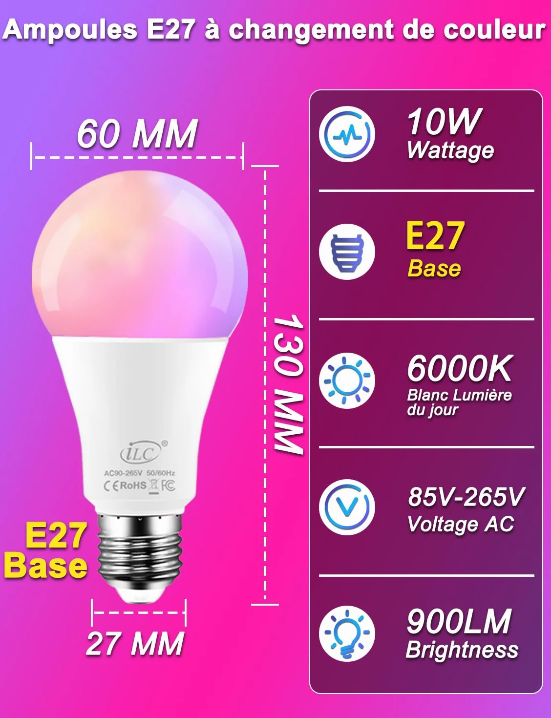 Ampoule LED RGB Télécommandée iLC E27 900LM 6000K 12 Couleurs Minuterie