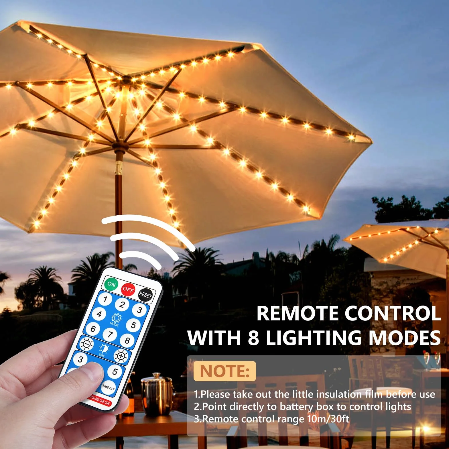 Solaire Lampes pour Parasol 104 LED Télécommande 8 Modes IP67 Éclairage Guirlande Lumineuse Jardin Terrasse Extérieur