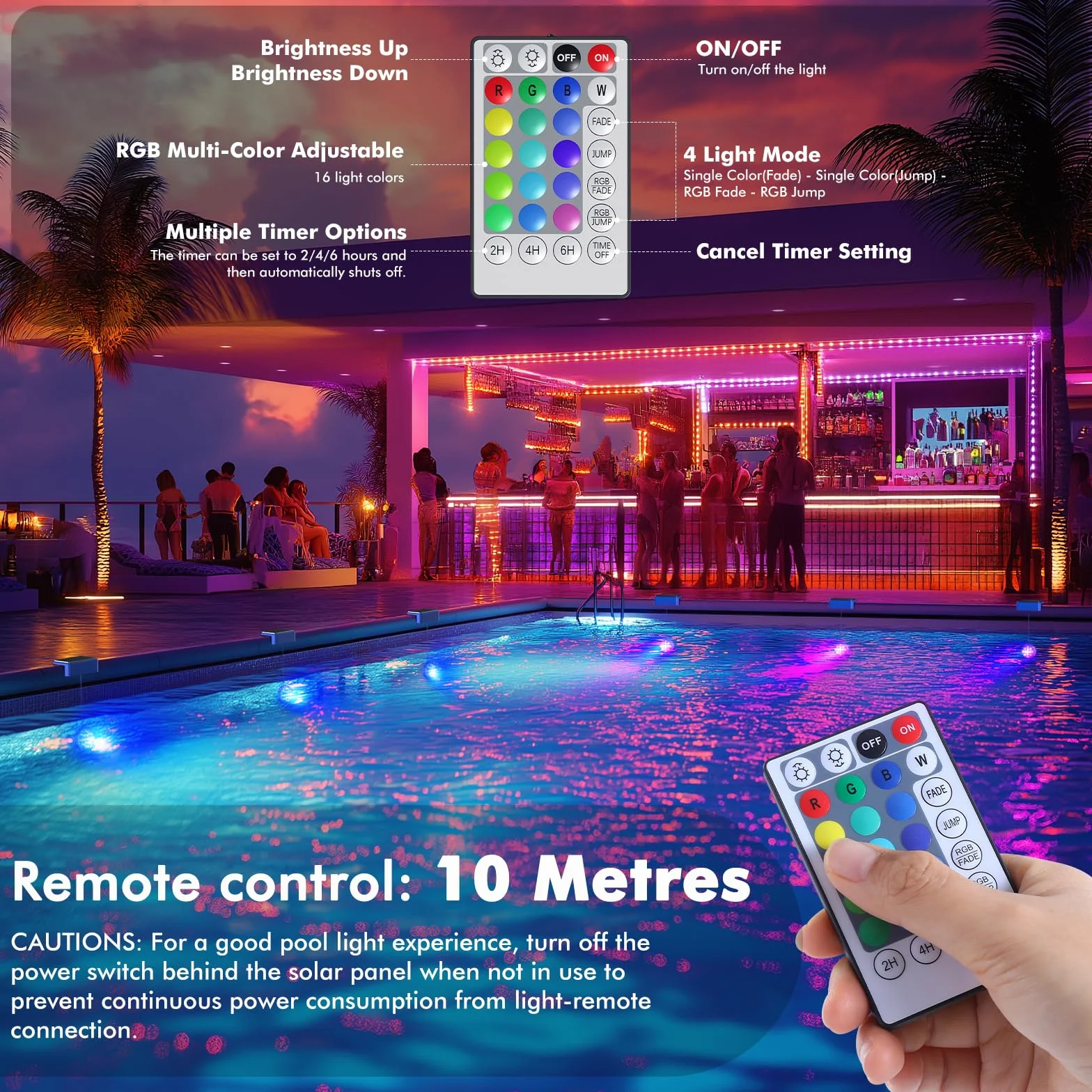 Quntis Lot de 2 Lumiere Piscine Solaire LED IP68 Etanche 1500 mAh Multicolore Blanc Chaud avec Télécommande