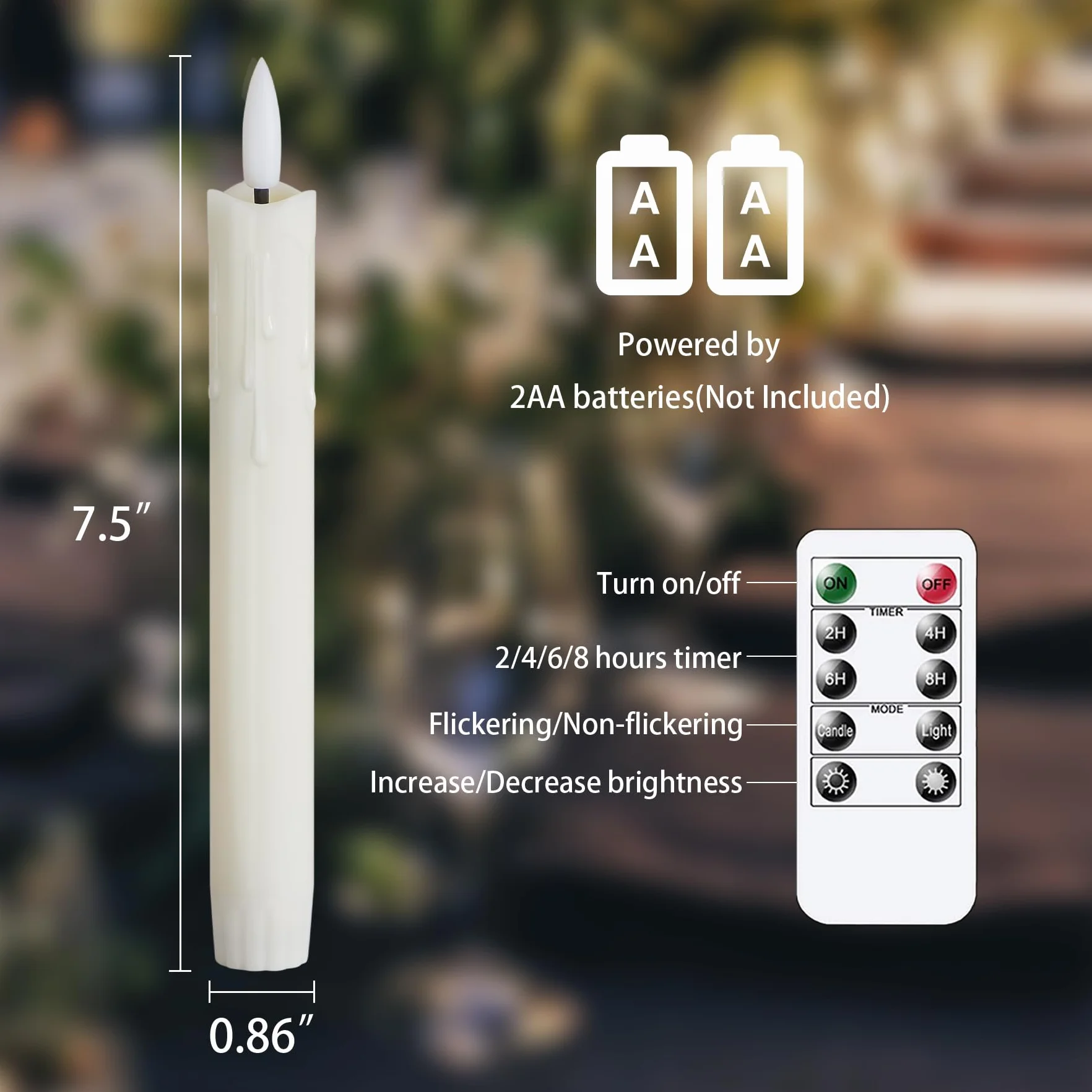 Bougies vacillantes sans flamme lot de 8 19cm ivoire LED à piles avec télécommandes et minuterie