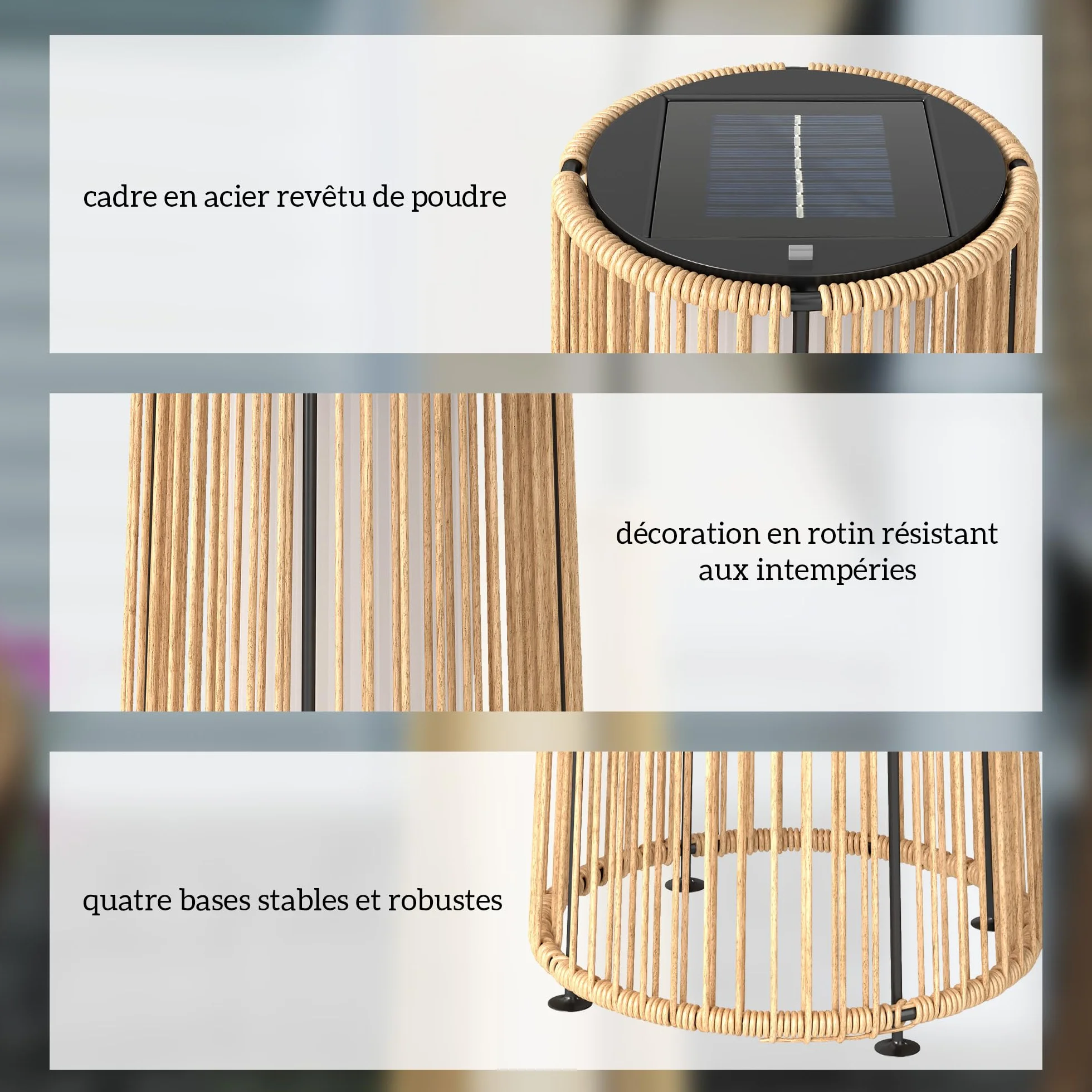 Outsunny Lampadaire LED de jardin style colonial résine tressée Ø 21,5 x 61 cm beige