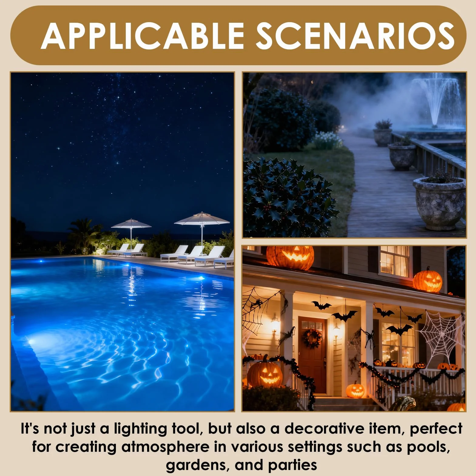 Mini lumières LED submersible 10pcs, lampe piscine LED étanche blanc chaud avec télécommande, éclairage piscine sans fil