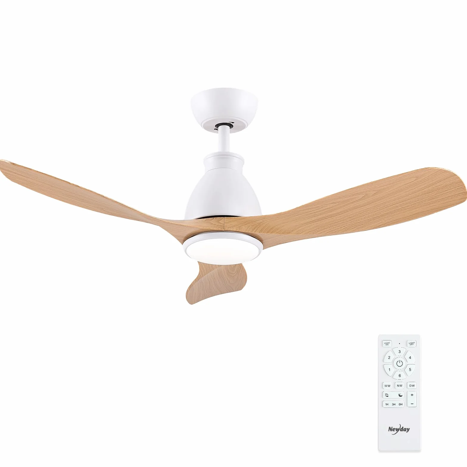 Newday Ventilateur Plafond en Bois 106cm avec Lumiere et Télécommande Silencieux, Moteur DC Réversible, LED Dimmable