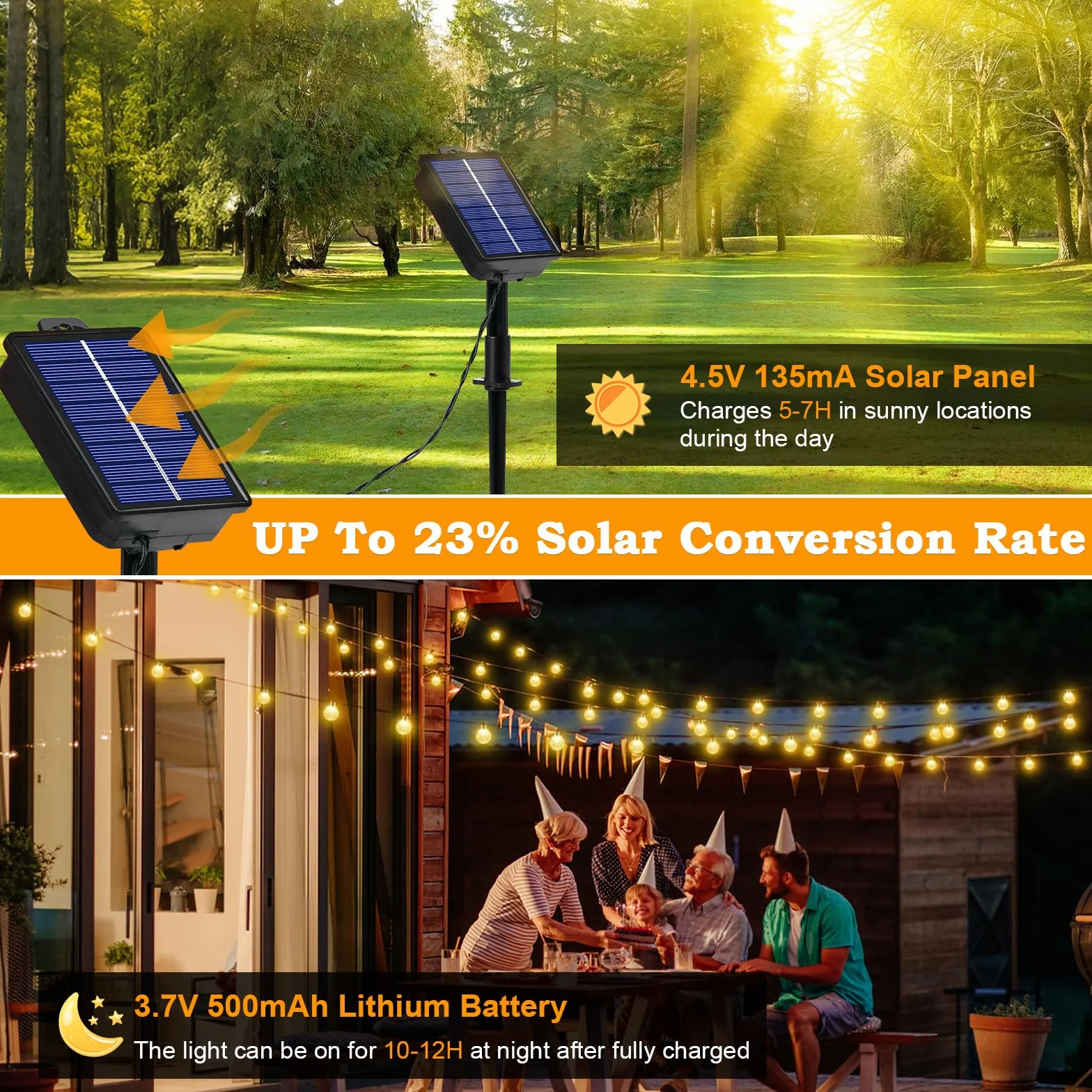 Guirlande Lumineuse Exterieure Solaire 18M 100 LED IP65 8 Modes Blanc Chaud