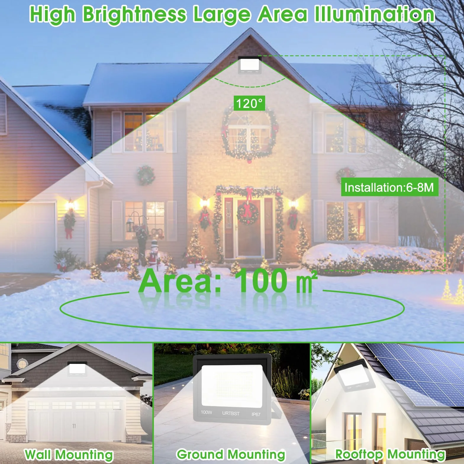 Projektor LED Zewnętrzny 100W 10000LM IP67 7000K Chłodna Biel Do Ogrodu, Domu, Garażu