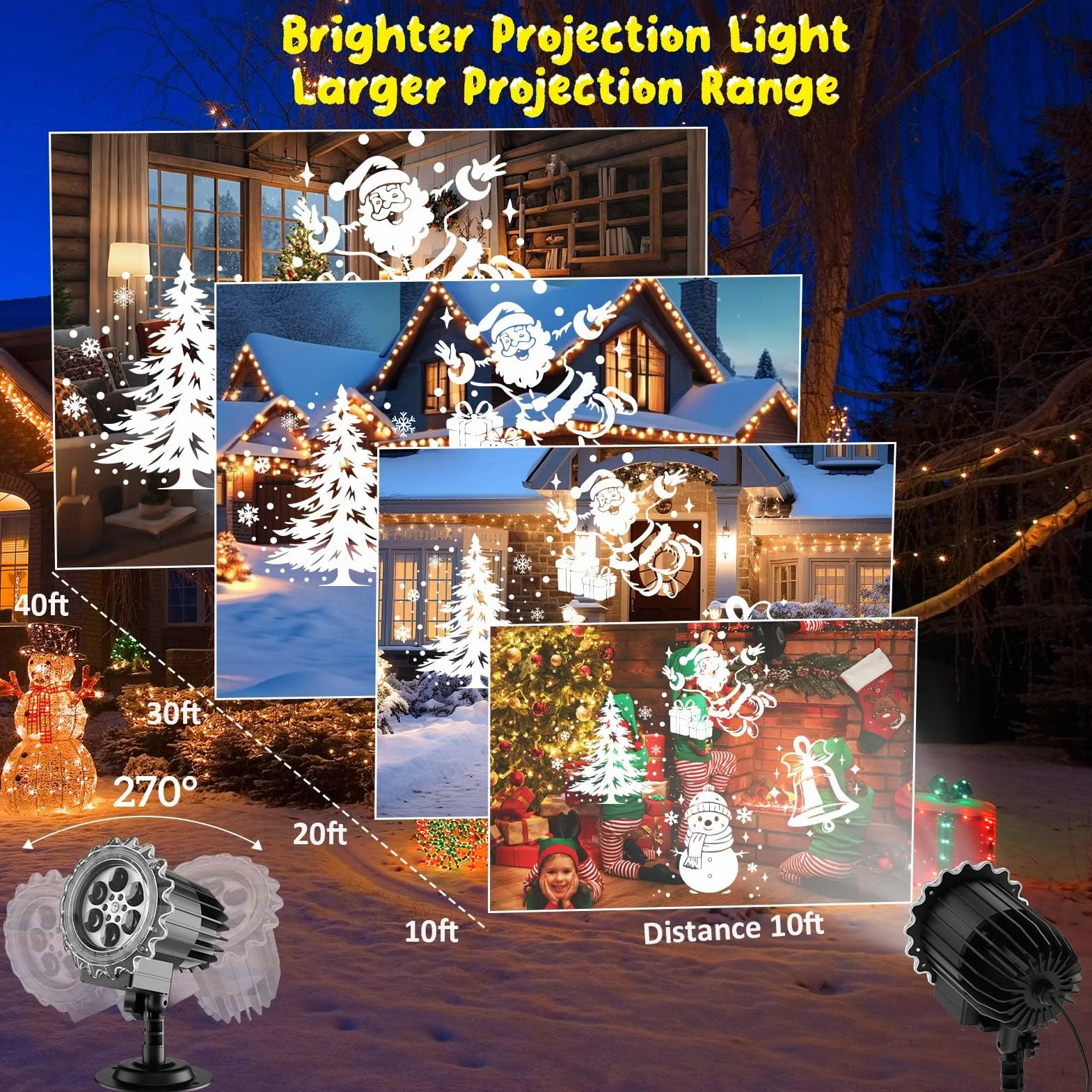 Aqash Projecteur Noel Exterieur LED IP65 Étanche Ajustable Père Noël Bonhomme de Neige