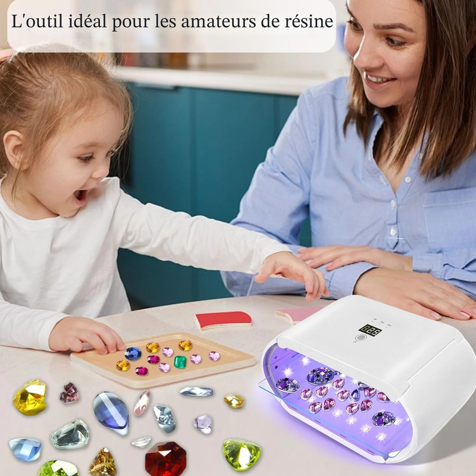 Lampe à Résines UV Double Face Lumière 48W Pliable pour Résine à Séchage Rapide avec Affichage LED