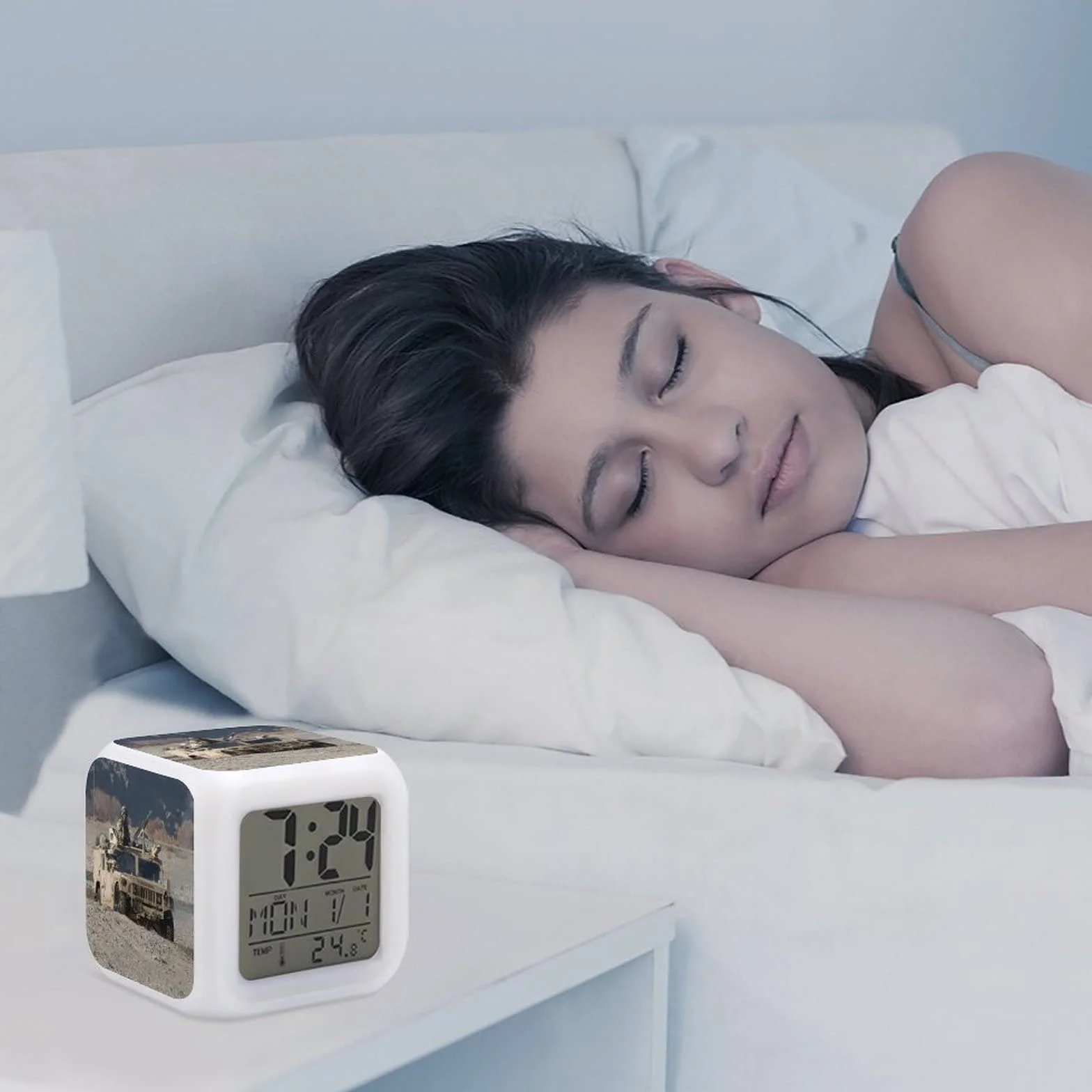 Réveil Enfant Numérique Veilleuse 7 Couleurs Changeantes Wake Up Light avec Date Calendrier Température A16