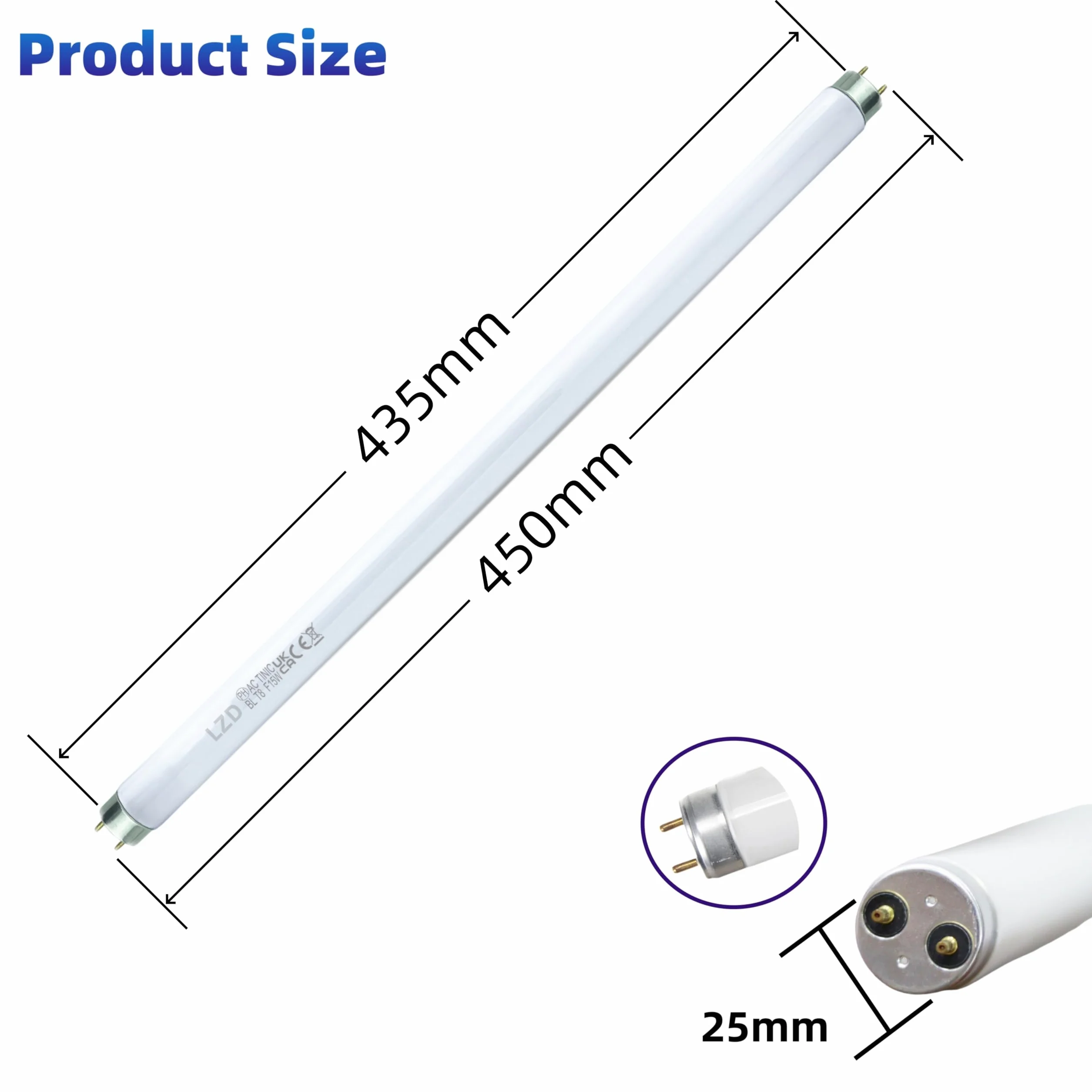 LZD T8 F15W G13 Tube de Rechange UV 45 cm pour Tue Mouche Electrique 30W