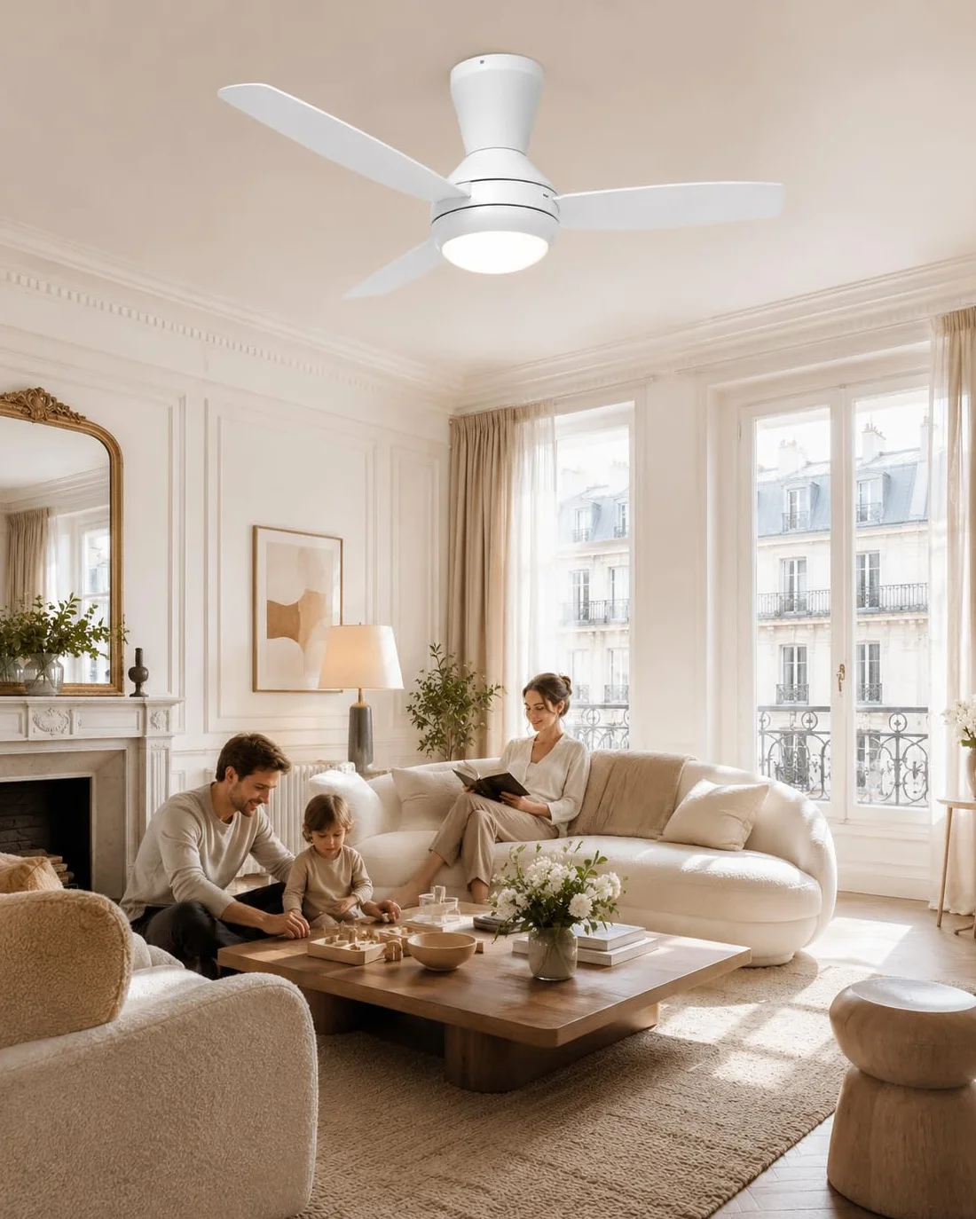 Airwit Ventilateur Plafond avec Lumiere LED 106cm, 3 Pales, Dimmable, Telecommande, Blanc
