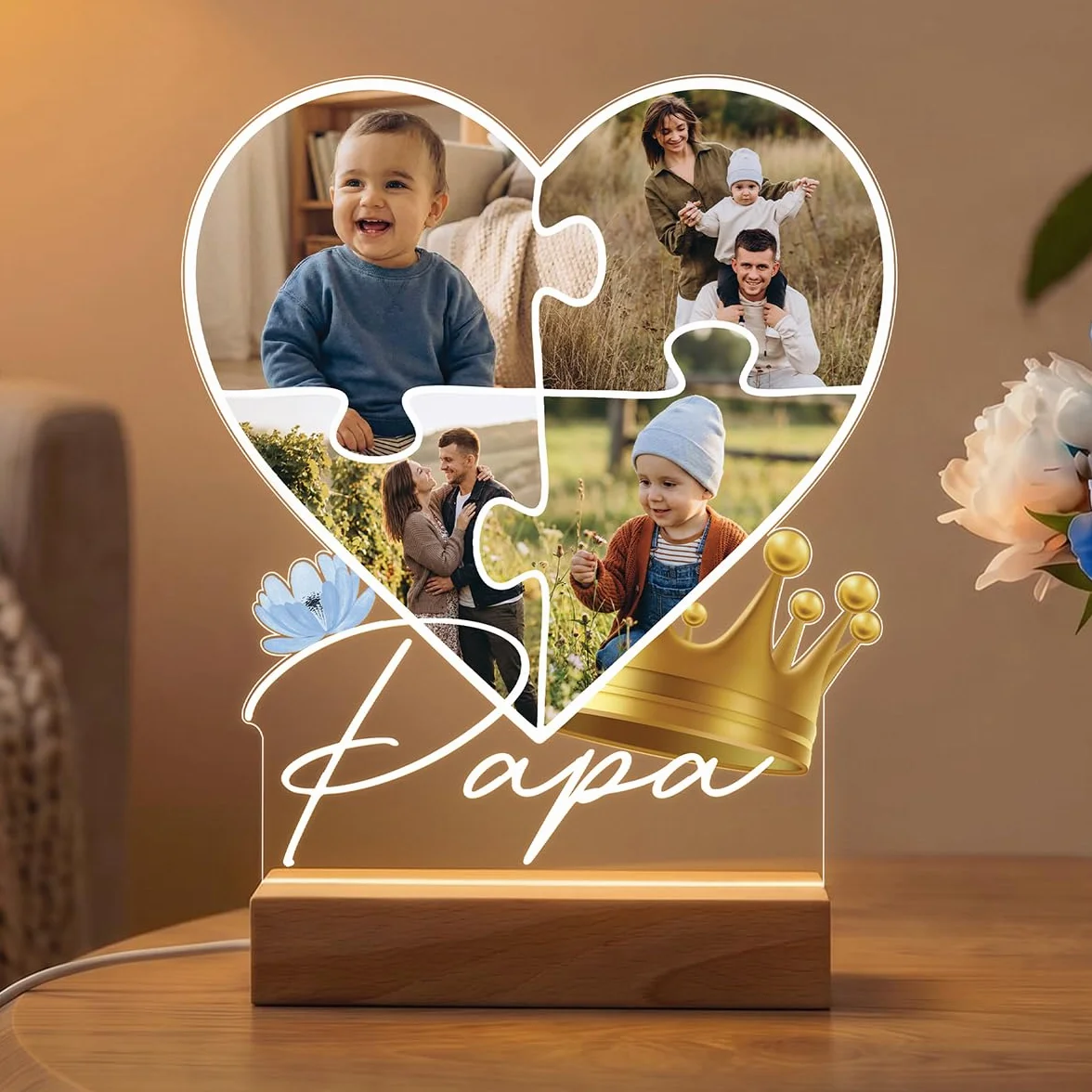 Lampe Photo Personnalisée Papa - Cadeau Fête des Pères - Impression Haute Définition - Socle au Choix