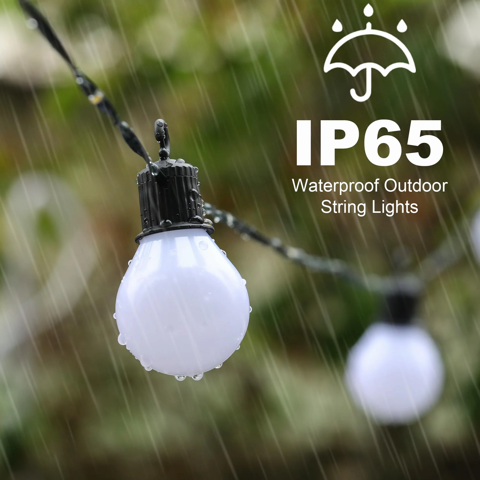Tacobey Guirlande Solaire Extérieur 10M 100 LEDs G40 Blanche Ampoules Charge USB 8 Modes Etanche Jardin