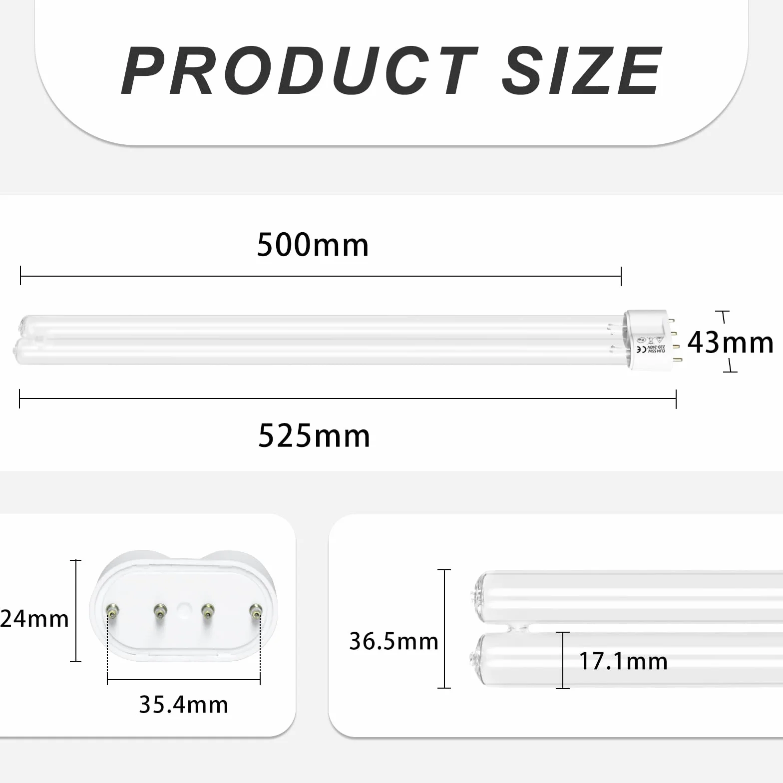 Lampe De Désinfection UV 55W 4 Broches Tube UVC 2G11 Compacte pour Étangs