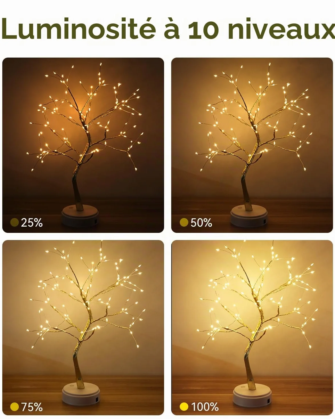 Kinamy Arbre Lumineux LED 8 Modes avec Télécommande USB/Batterie pour Décoration Mariage
