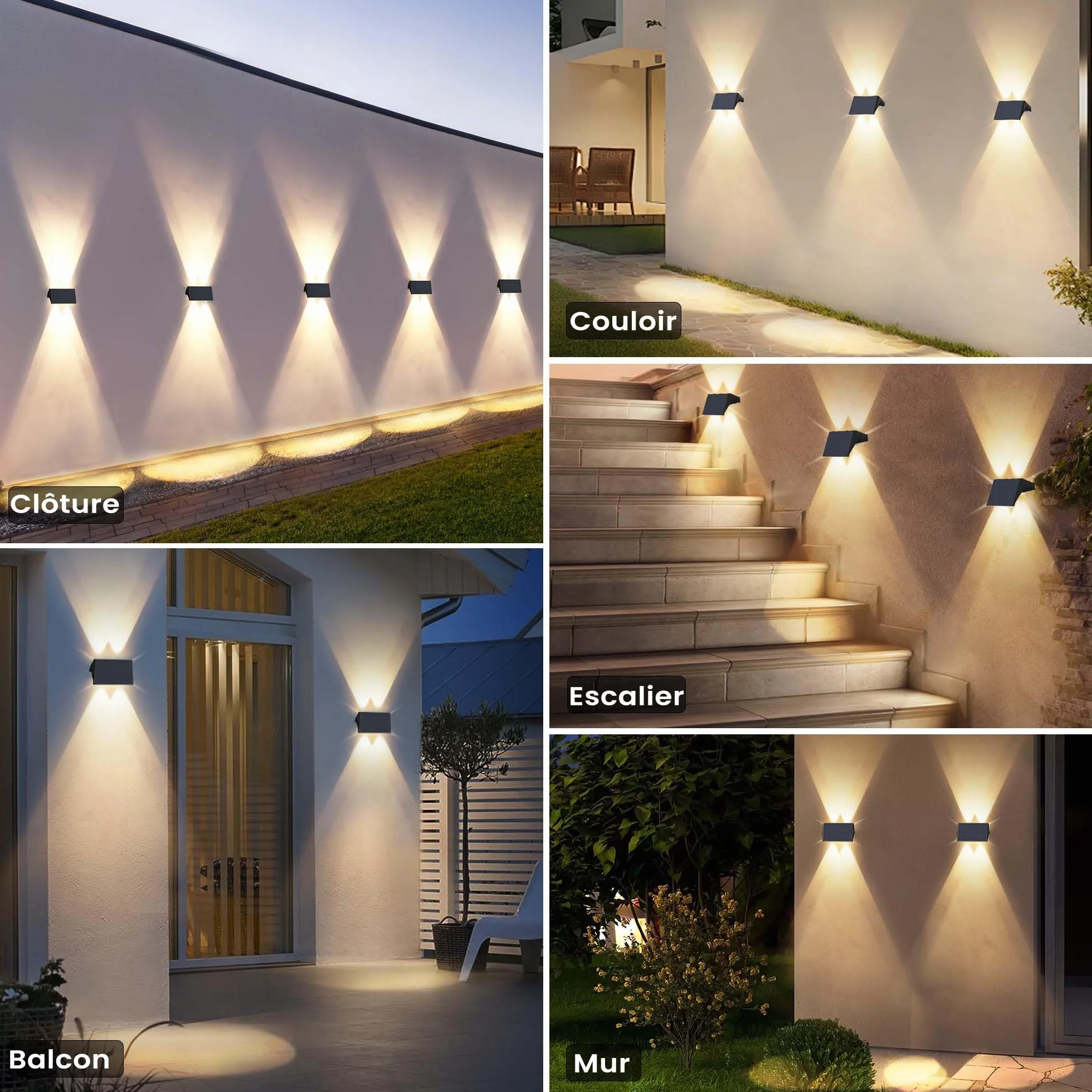 Applique Solaire Extérieur 4 Articles Blanc Chaud 1500mAh IP67 Étanche 100 Lumens Lumière Murale Sans Fil