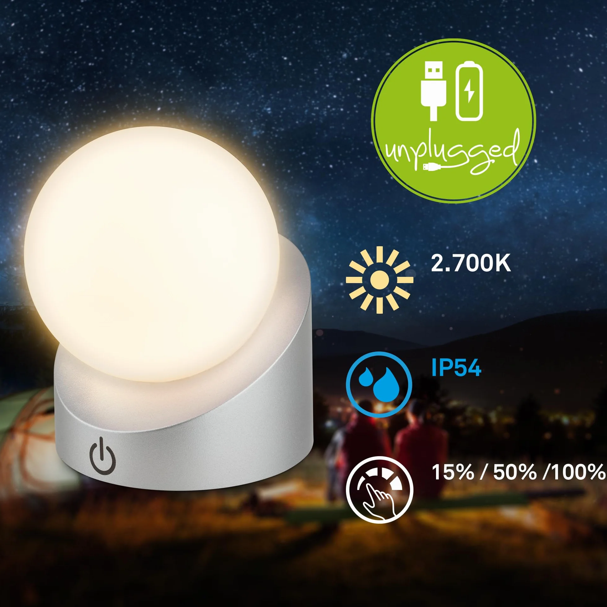 BRILONER Mini lampe de table LED sans fil IP54 variateur par paliers batterie interchangeable 10x8x9 cm