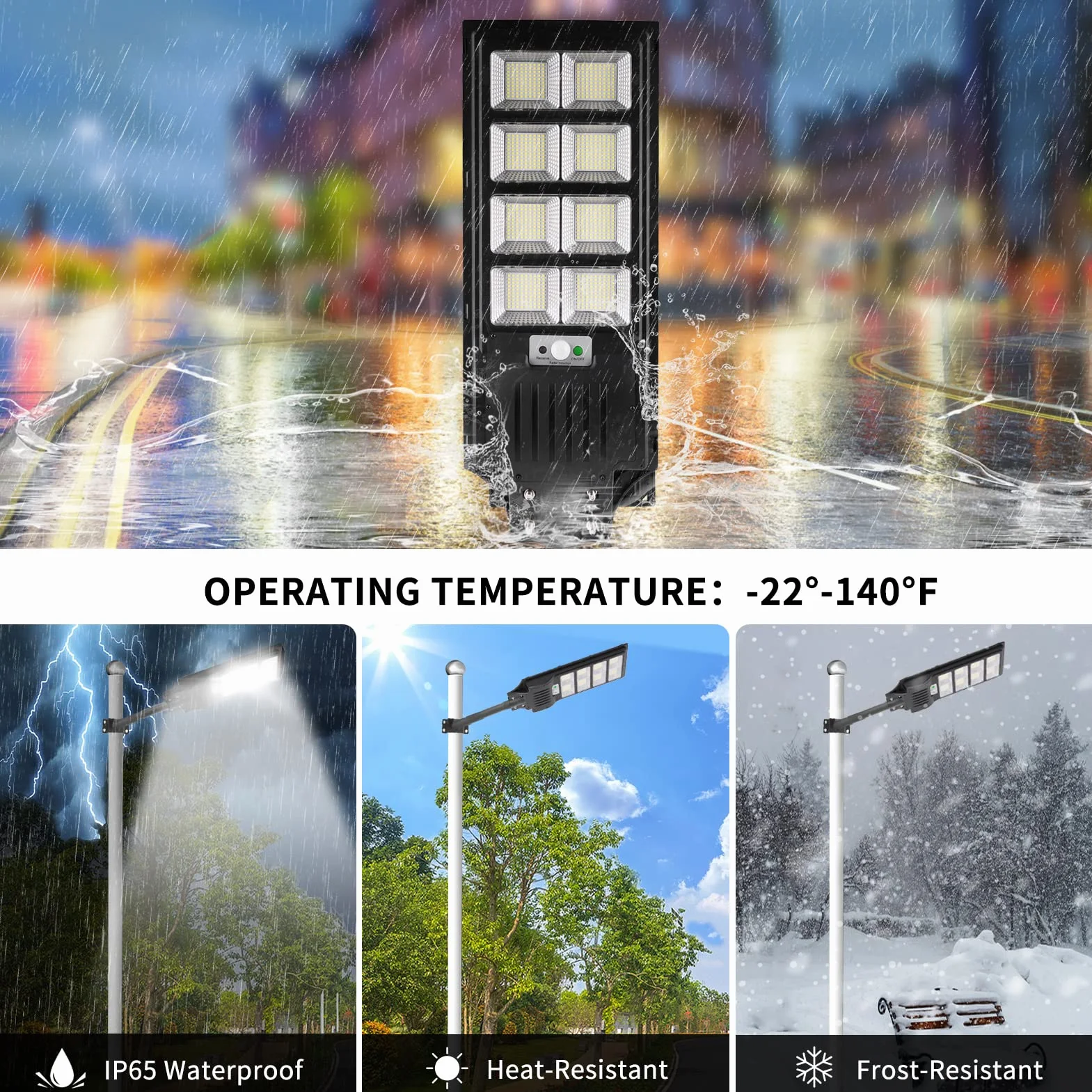 Lampadaire Solaire Extérieur 400W 6500K 720 LEDs IP65 Étanche Détecteur de Mouvement Avec Télécommande 2 Pack