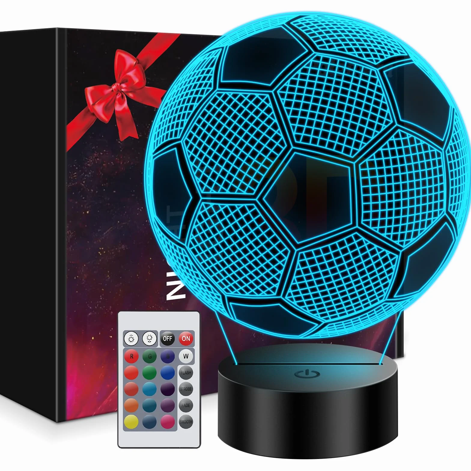 Veilleuse 3D Illusion Football pour Enfants, Lampe Foot Décoration Chambre Garçon 16 Couleurs