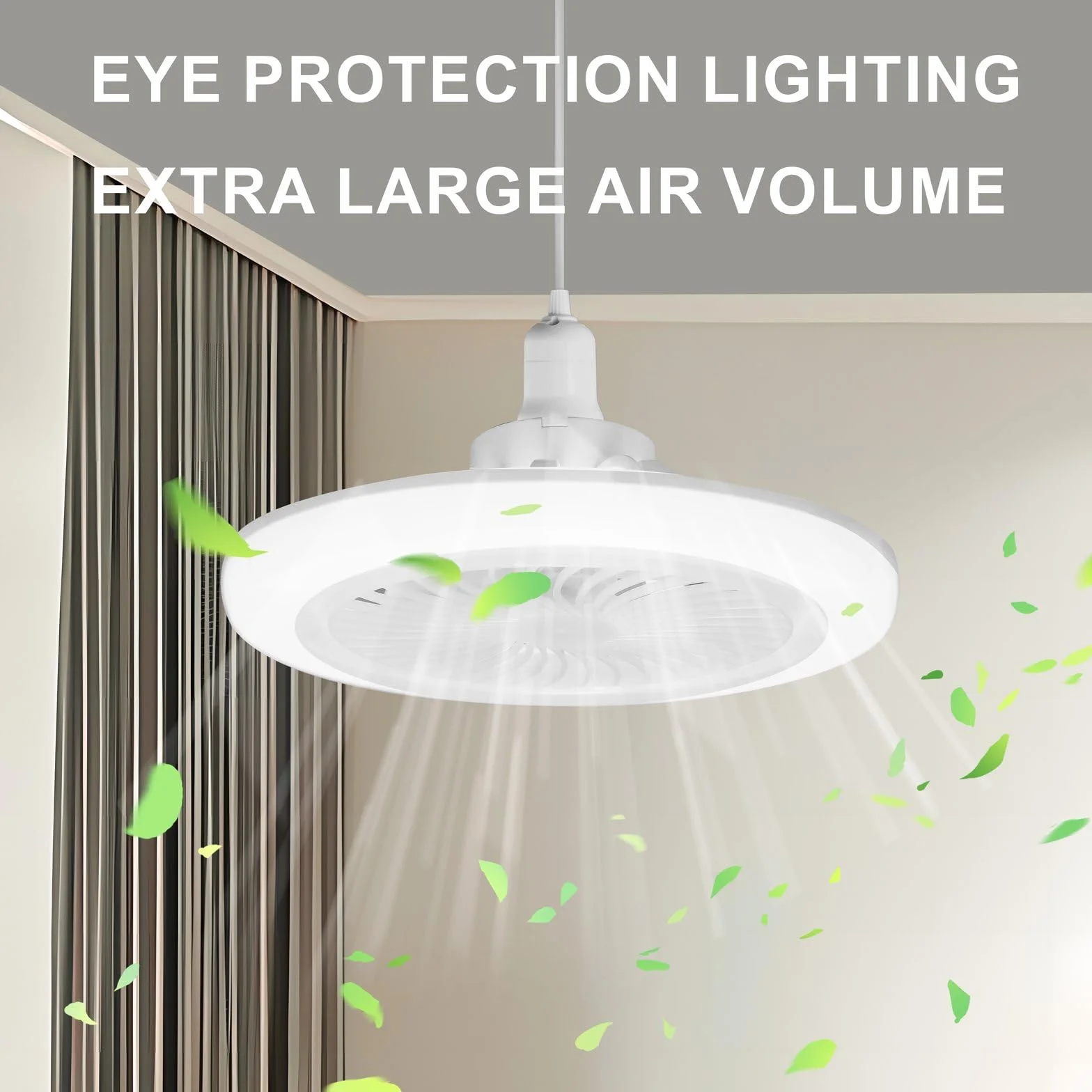 Lampe Ventilateur Plafond E27 Ampoule LED Dimmable 3 Vitesses Blanc