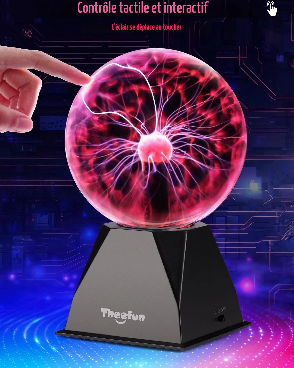 Theefun Lampe Plasma 6 Pouces, Boule Plasma Magique Interactive Touch Son Globe Plasma Éducatif Physique Décorative pour Fêtes Anniversaire (Rouge)