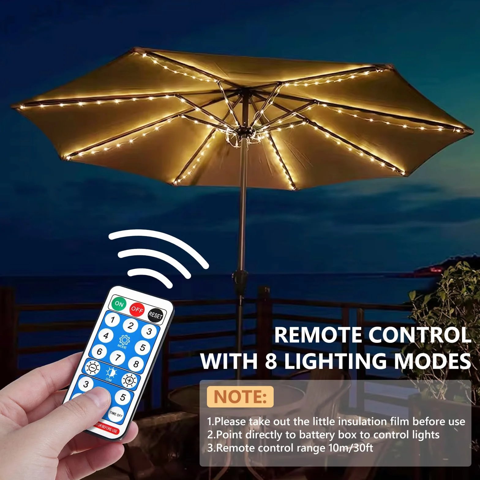 GAOUTO Guirlande lumineuse solaire parasol 104 LED télécommande 8 modes étanche