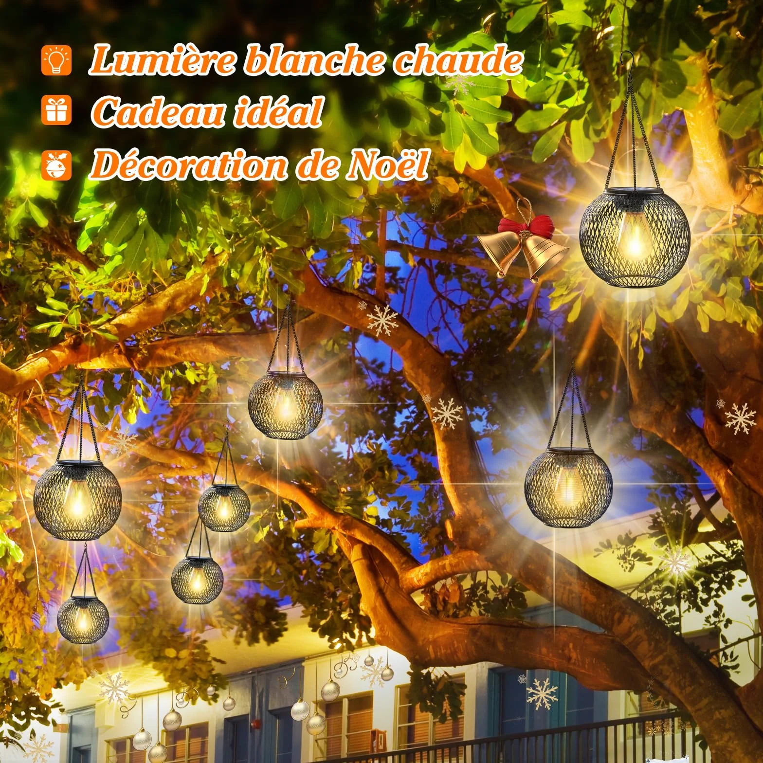 Lanterne Solaire Exterieur Jardin IP65 Étanche Led Blanc Chaud Suspendue Halloween Noël 2 Paquet