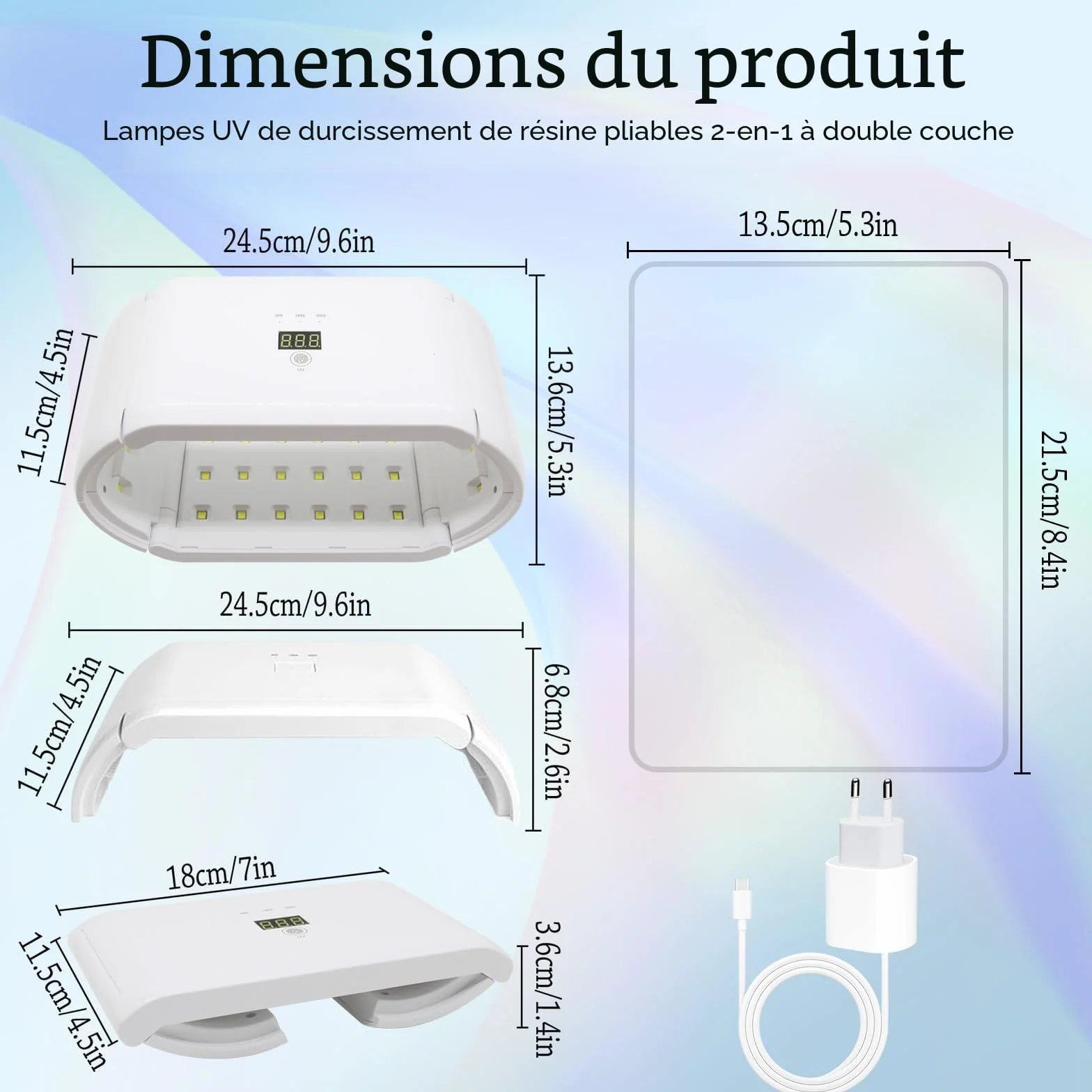 Lampe à Résines UV Double Face Lumière 48W Pliable pour Résine à Séchage Rapide avec Affichage LED