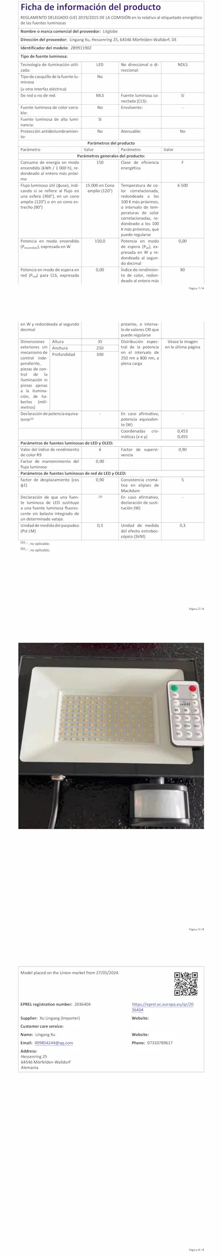 Projecteur LED Exterieur 150W Detecteur de Mouvement 3000K/4500K/6500K 15000LM IP66 Etanche