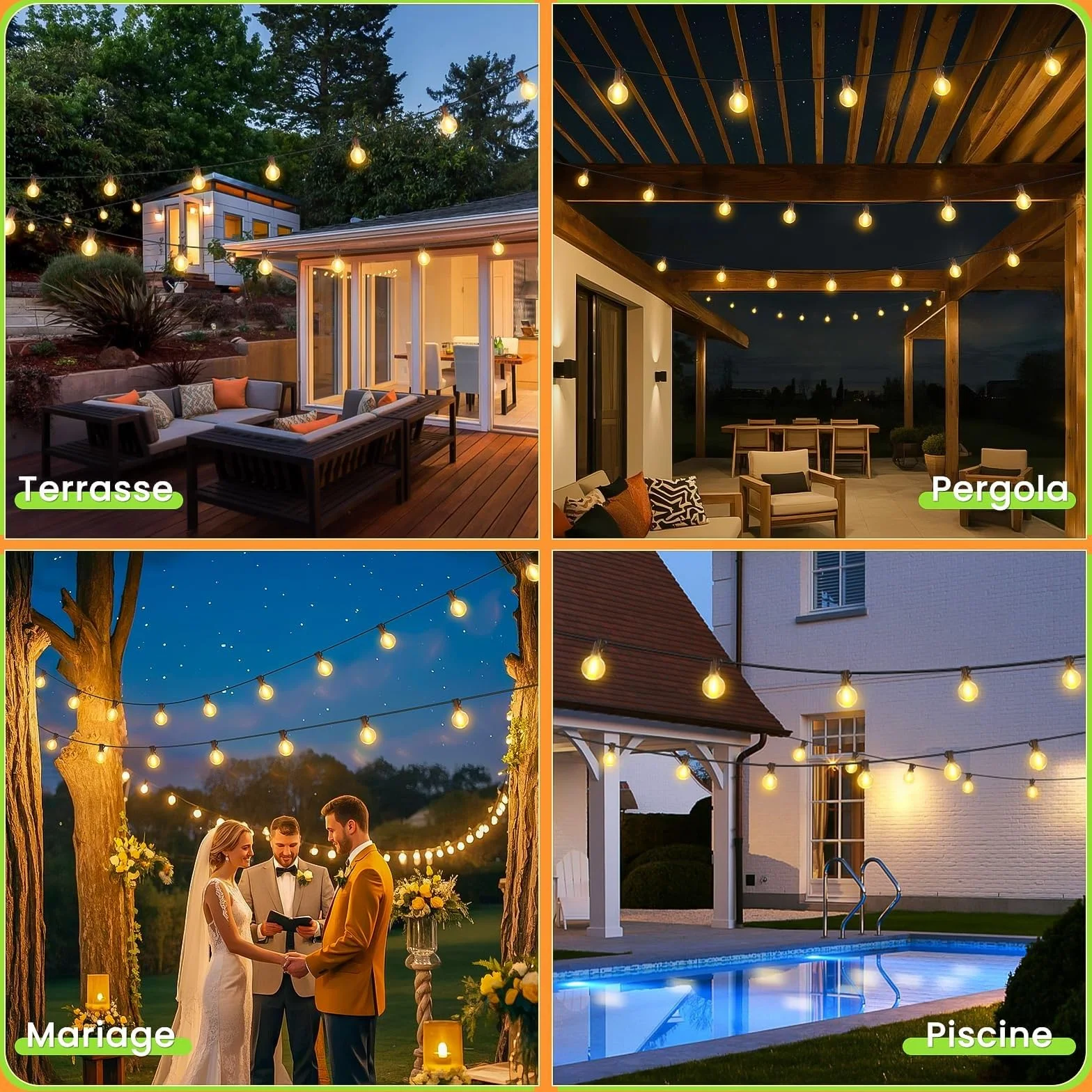 Guirlande Lumineuse Extérieure Solaire LED 15M 20+1 Ampoules 8 Modes IP44 Étanche avec Télécommande