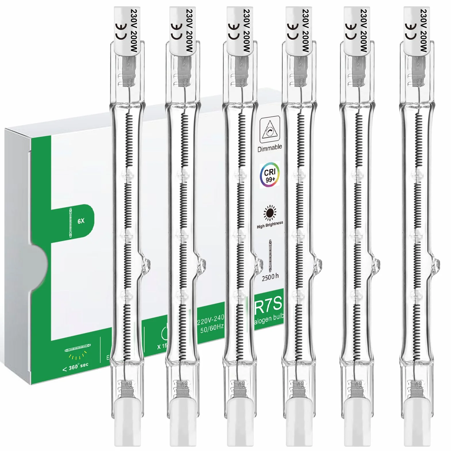 Ampoule Halogène R7S 118mm 200W 230V Dimmable Lot de 6