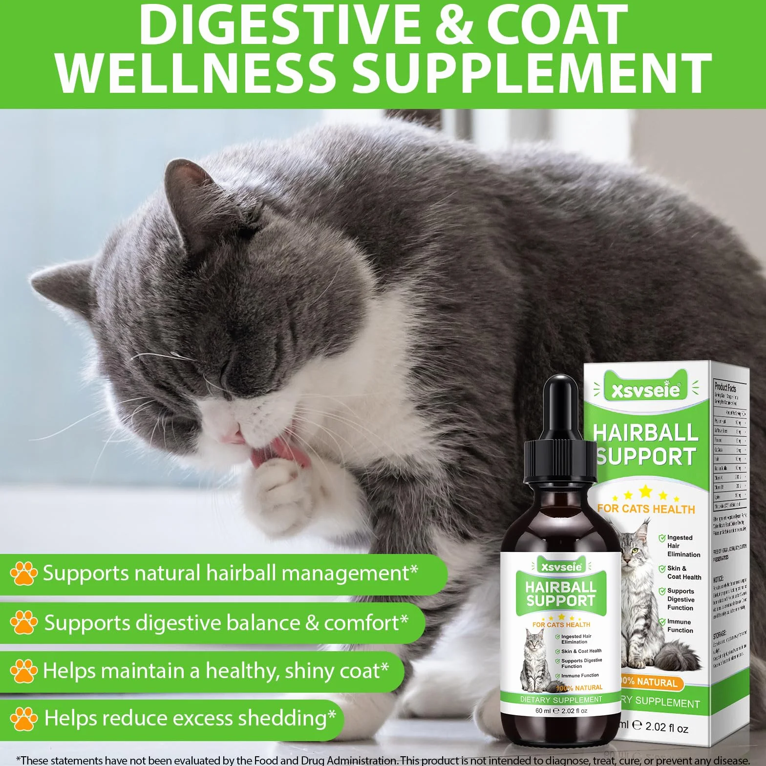 Gouttes anti-boules de poils pour chat 60 ml Soin des poils avec coques de psyllium fibres enzymes vitamines