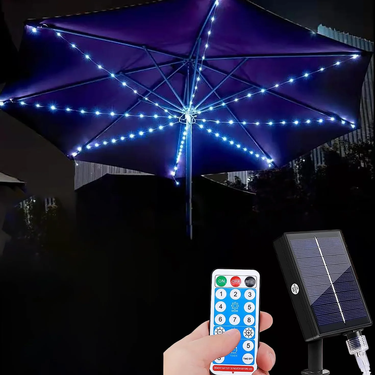 KINGCOO Éclairage à DEL pour parasol de terrasse, solaire étanche 104, 8 modes avec télécommande