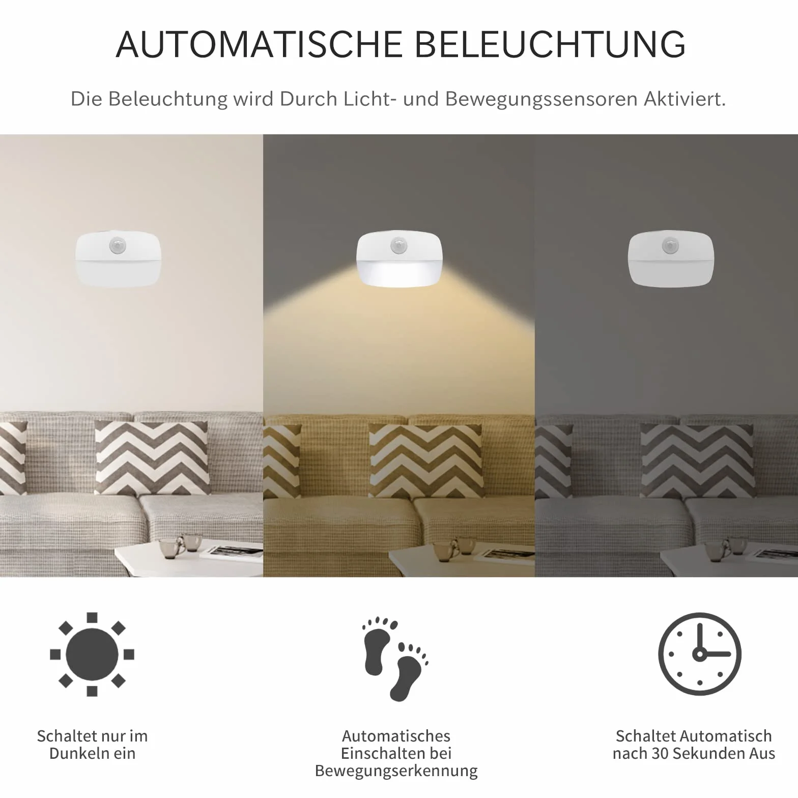 AmmToo Lot de 8 Veilleuses LED Blanc Chaud Capteur PIR 3-5m Extinction Auto 30s 0,5W Piles AAA