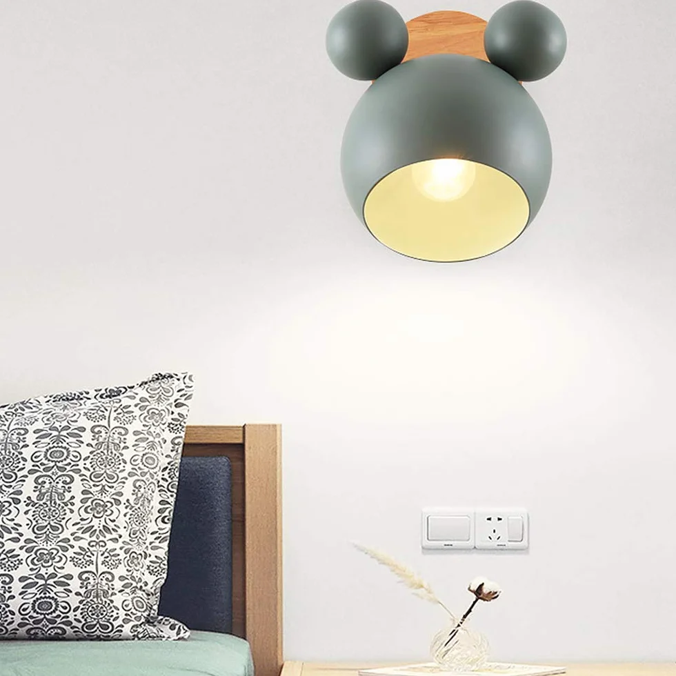 Mengjay E27 Applique Murale Réglable Fer Bois Lampe de Chevet Chambre Enfant Cuisine Éclairage Mural Décoratif Vert