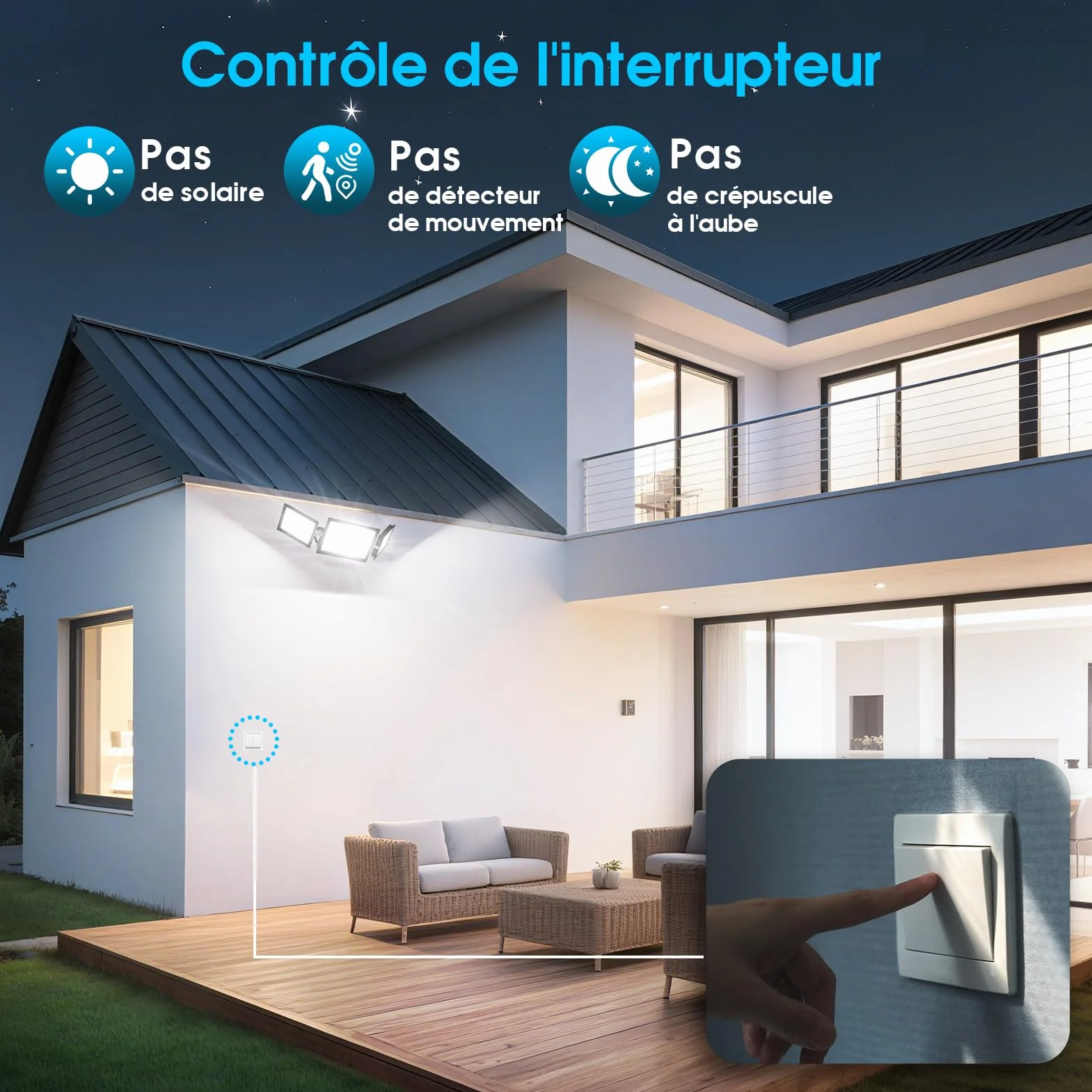 Projecteur LED Extérieur 200W 20000LM 6500K IP65 3 Têtes Réglables