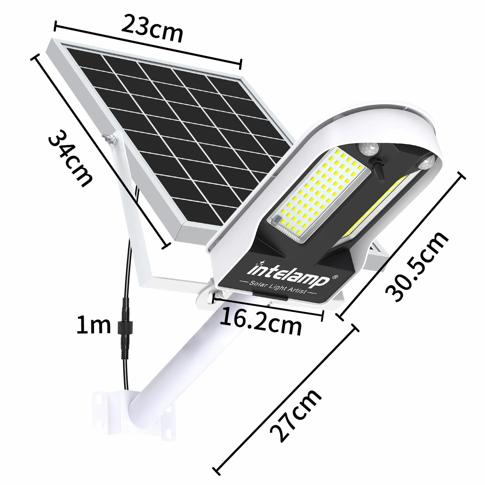 intelamp Lampe Solaire Exterieur Double Capteurs 12500 mAh 3000 lm Projecteur Solaire Super Lumineux avec Télécommande 4 Modes