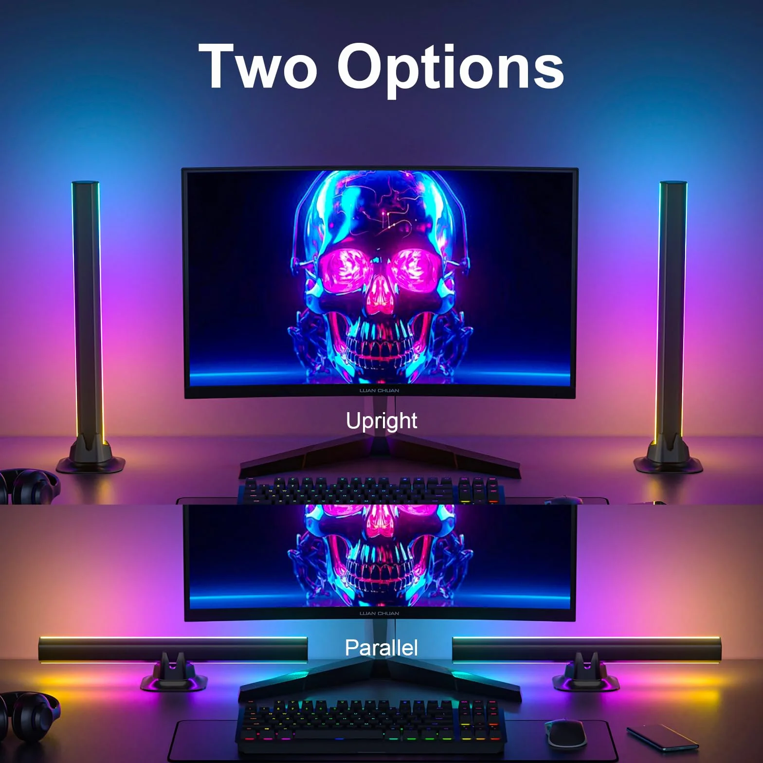 Barre LED gaming RGBIC 32 cm, lumière d’ambiance pour TV, synchronisation musicale, contrôle par application, USB 5V