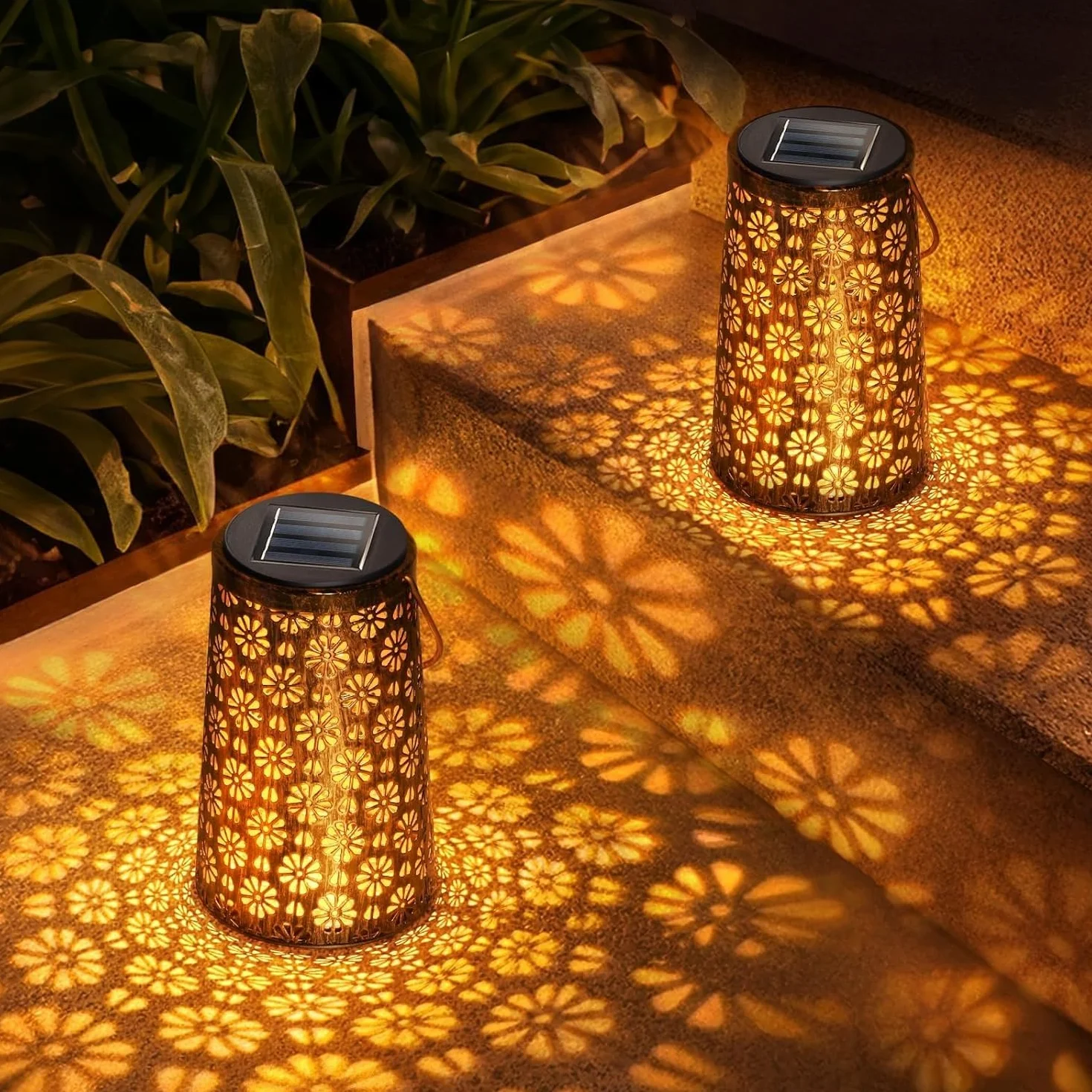 Lanterne Solaire Exterieur 2 Pcs Lampe Solaire Jardin Métal Suspendue Imperméable Patio Balcon