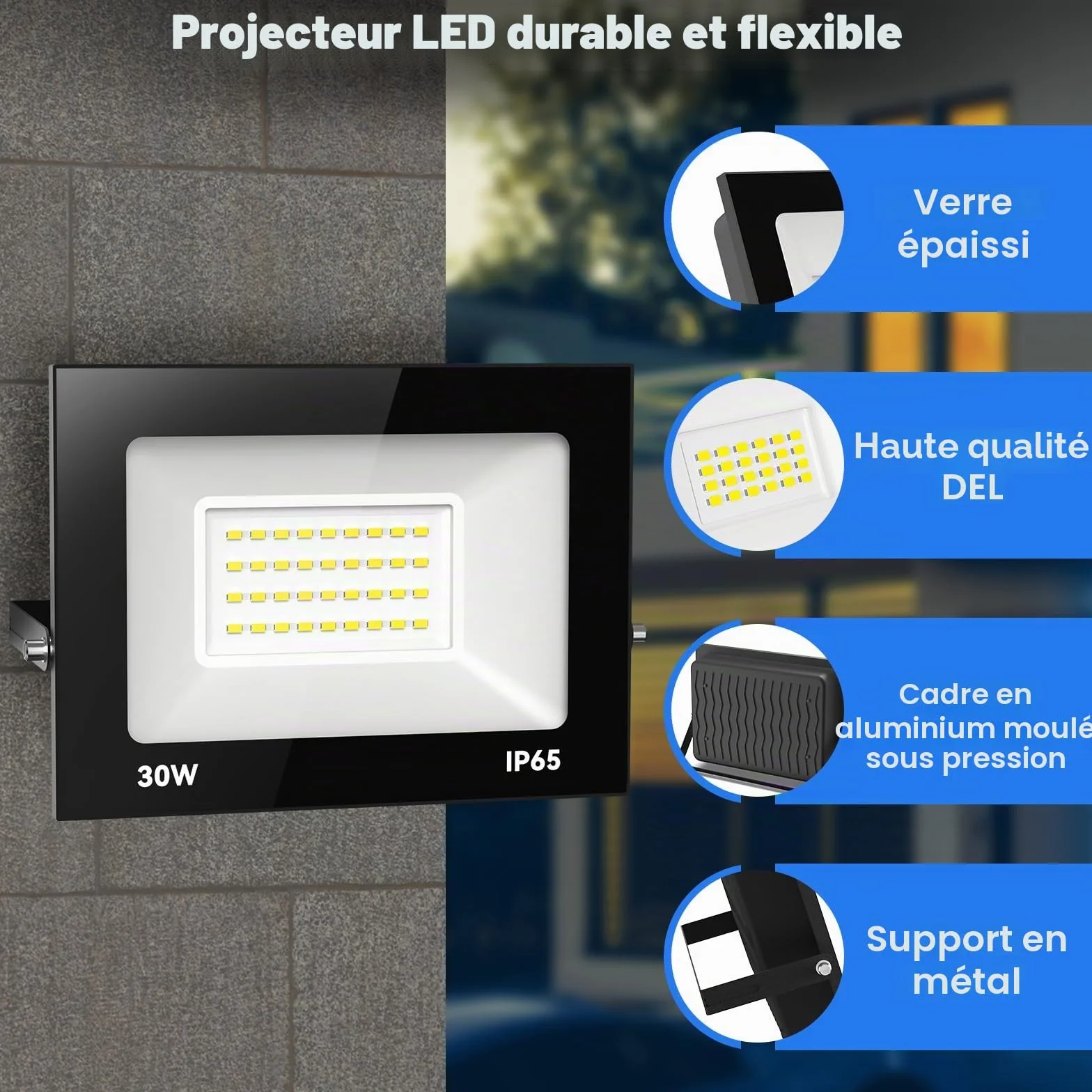 Loyal Projecteur LED 150W 15000LM 3000K Blanc Chaud IP65 Étanche Floodlight Extérieur