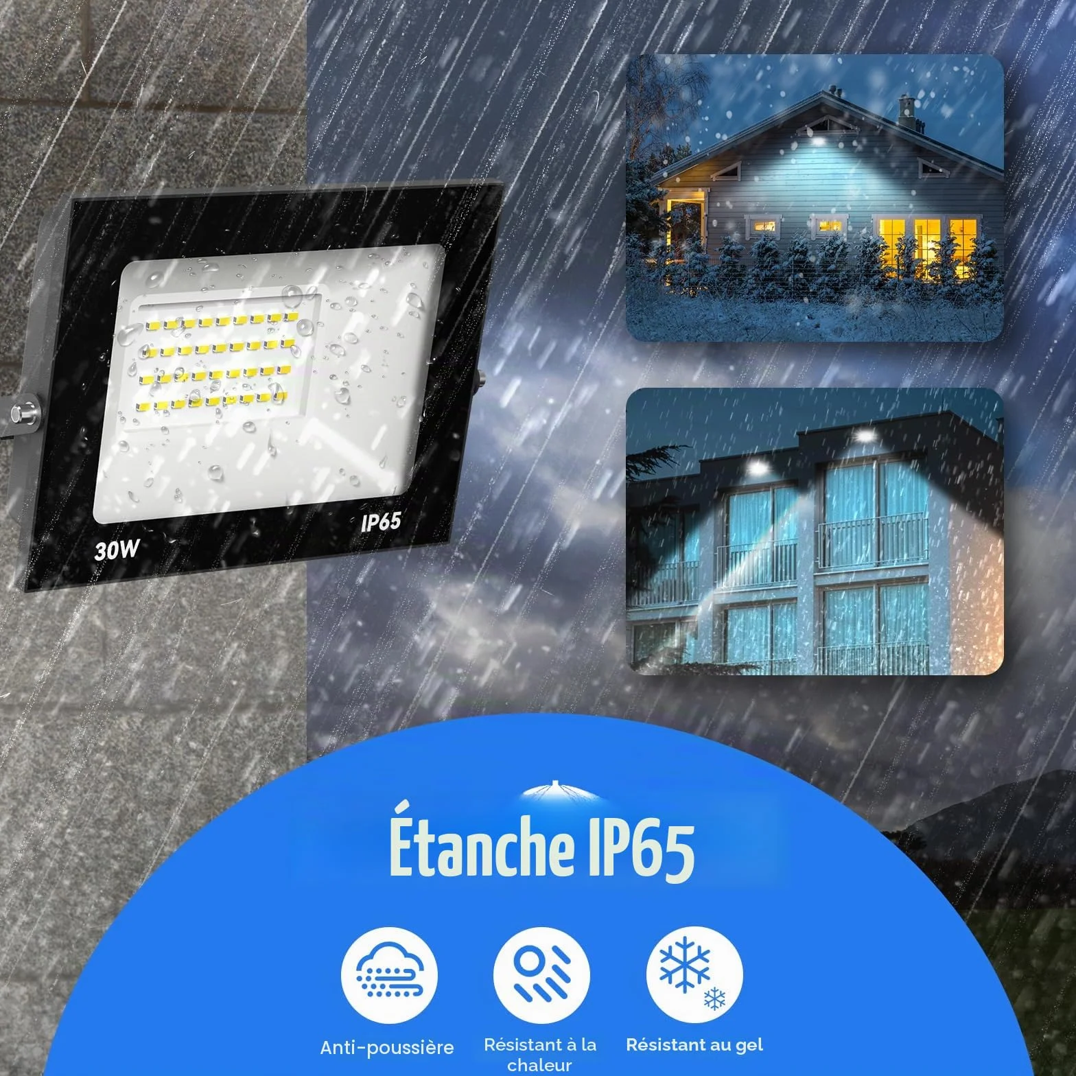 Loyal Projecteur LED 150W 15000LM 3000K Blanc Chaud IP65 Étanche Floodlight Extérieur