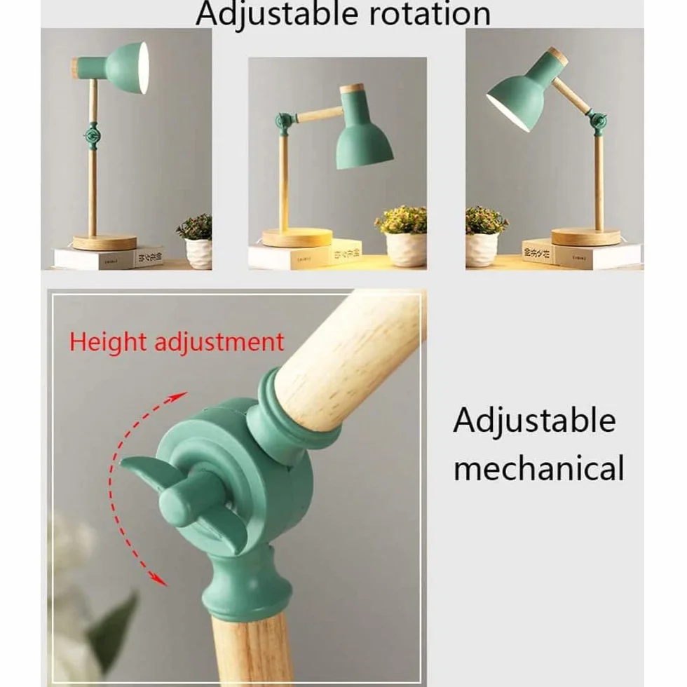 Lampe de table en bois moderne avec abat-jour en métal réglable Blanc