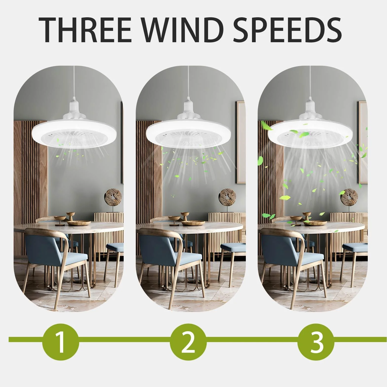 Lampe Ventilateur Plafond E27 Ampoule LED Dimmable 3 Vitesses Blanc