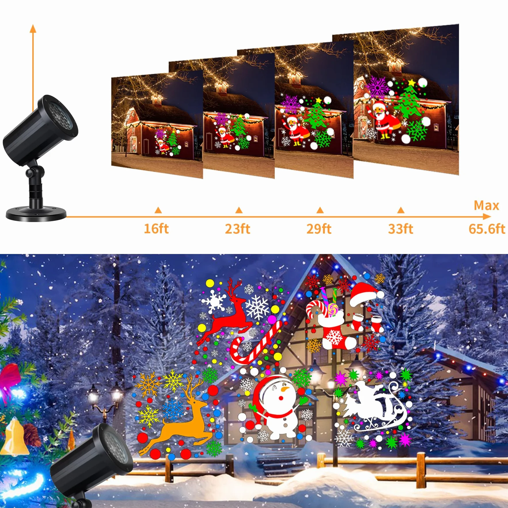 Projecteur de Noël lumineux avec télécommande, câble 5 m, rotation automatique HD pour décoration intérieur et extérieur