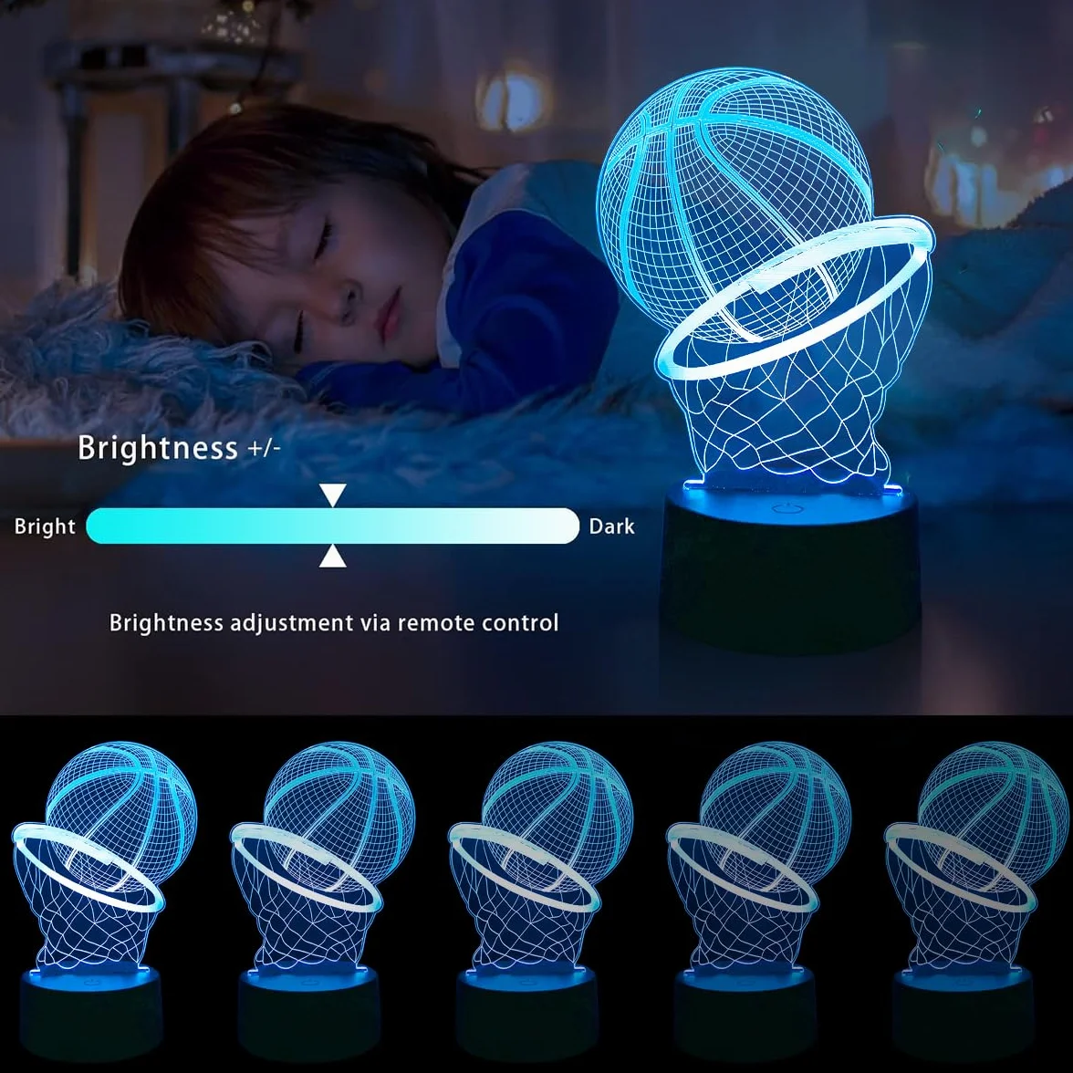 Veilleuse Basketball 3D 16 Couleurs avec Télécommande