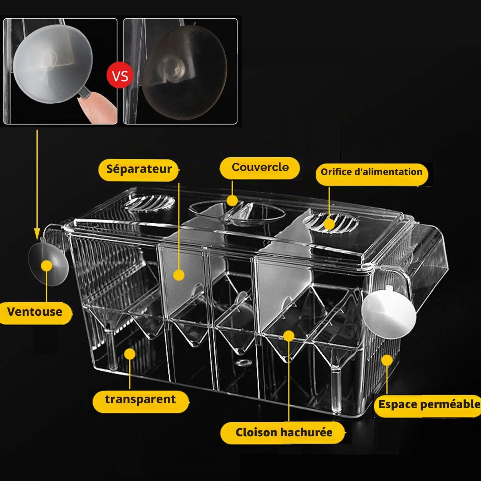 Aquarium Boîte Couveuse Double Couche Transparent pour Petits Poissons Crevettes Guppy